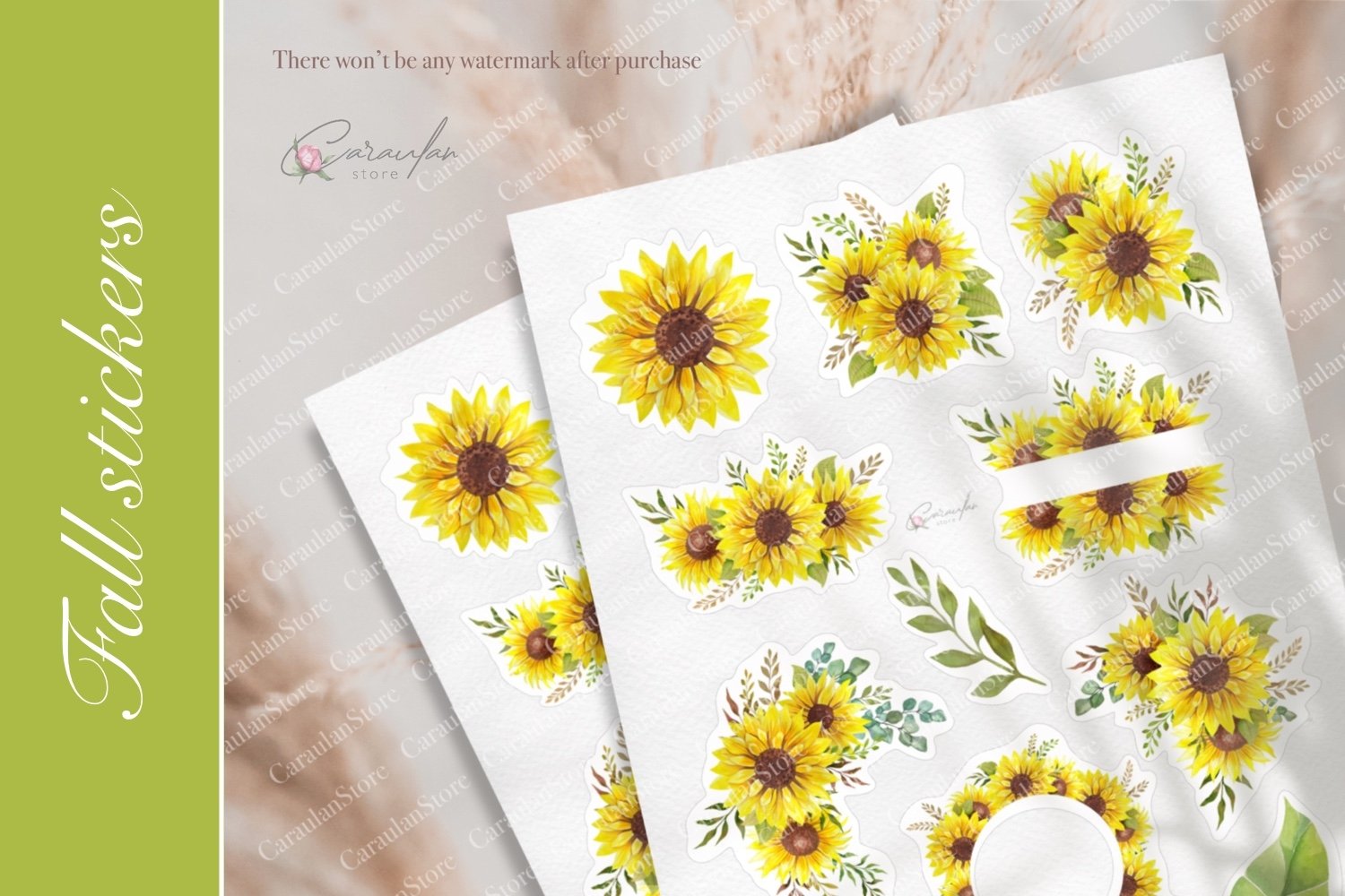 Sunflower Stickers Watercolor, Printable Stickers JPG, PNG 3