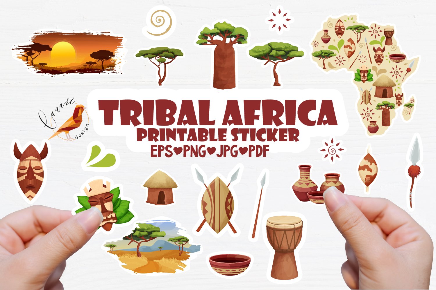 Tribal Africa Printable sticker bundle PNG EPS AI