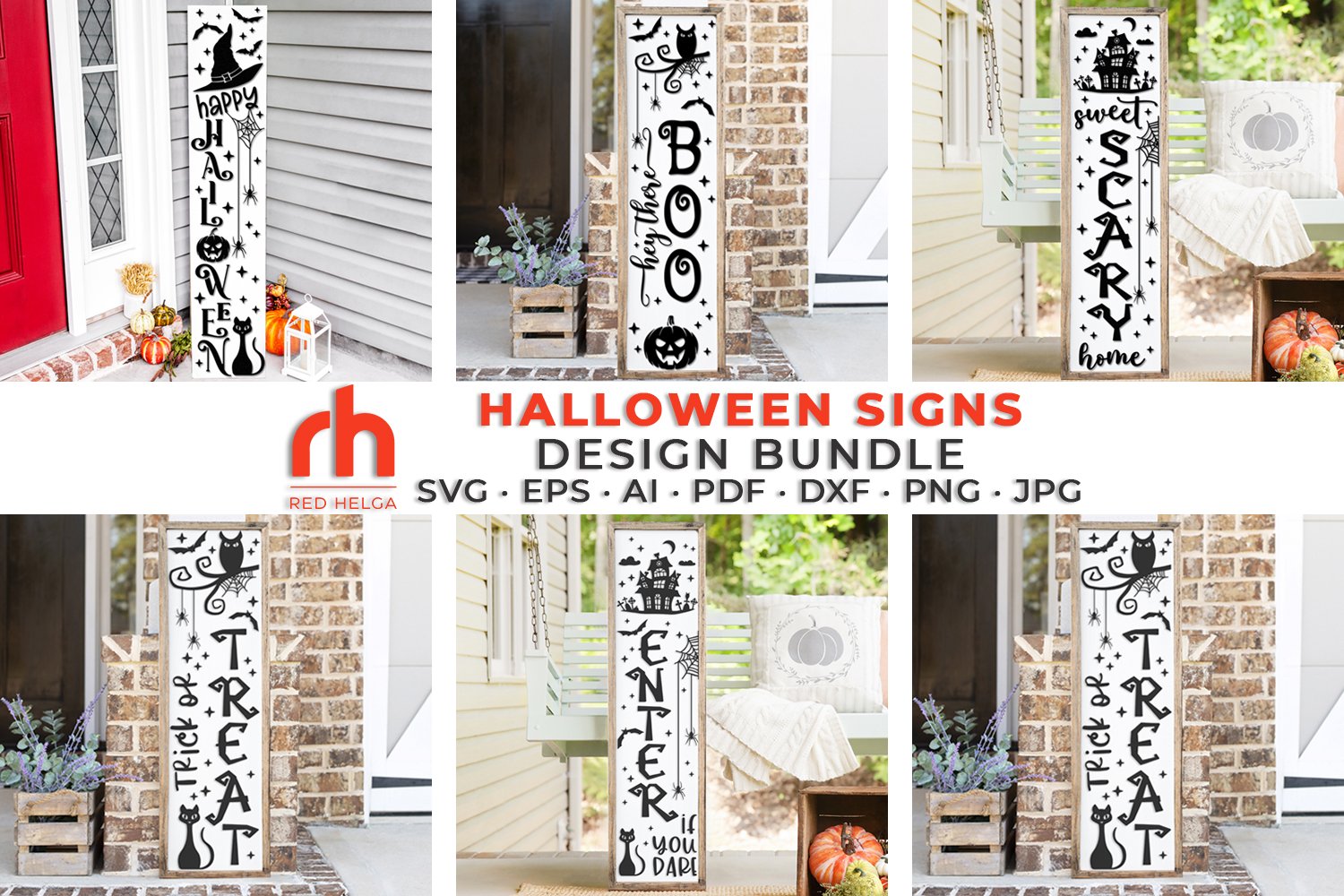 Halloween Porch Signs SVG Bundle, Fall Vertical Planks DXF