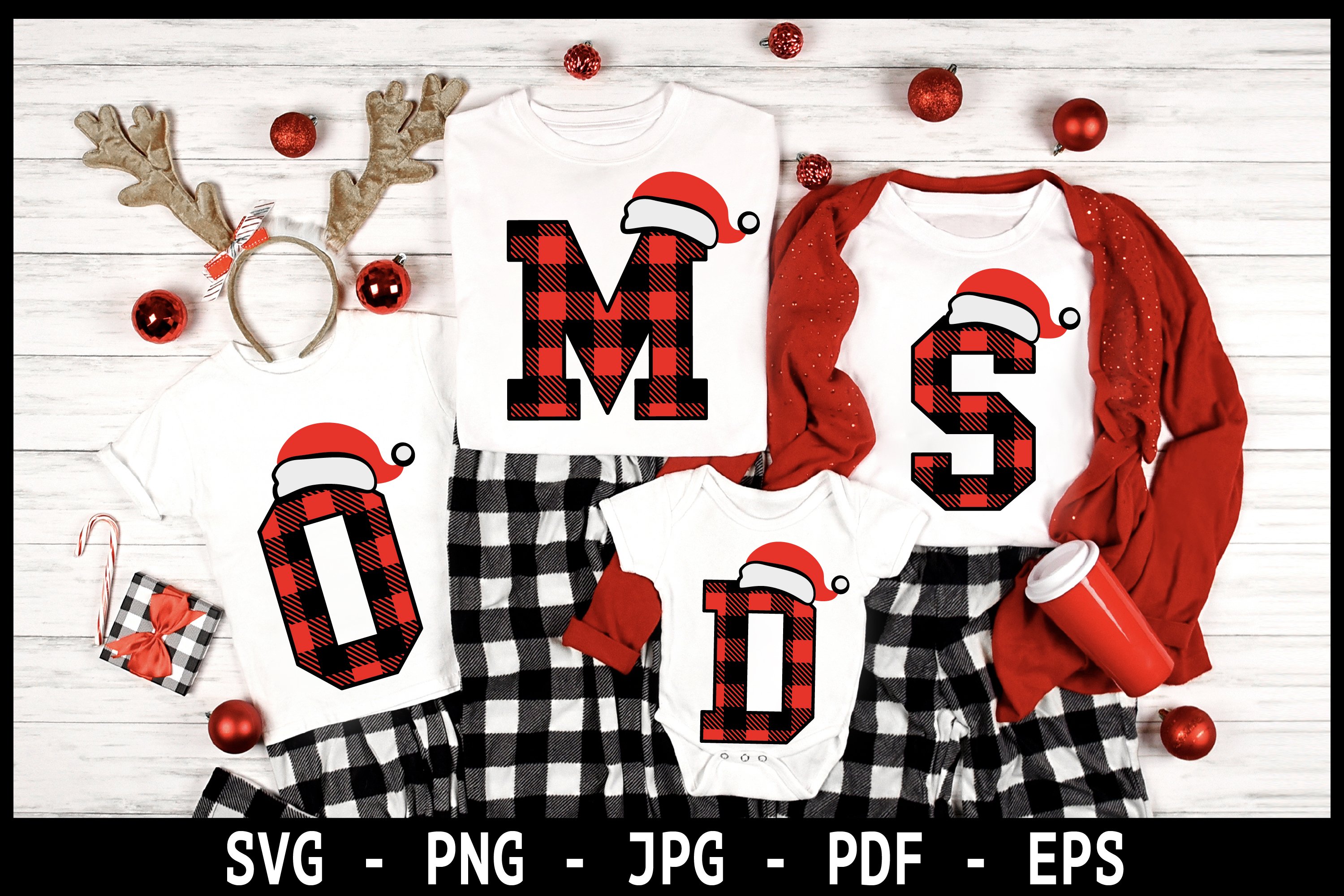 4 Christmas hat split monograms SVG bundle,Buffalo Plaid SVG 2