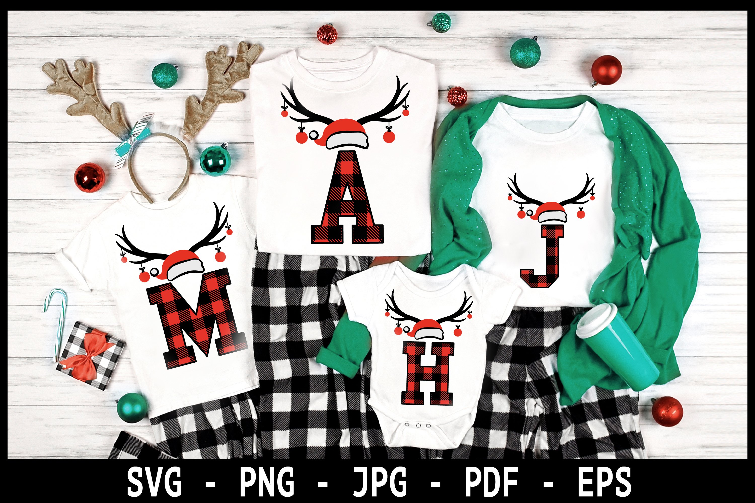 4 Christmas hat split monograms SVG bundle,Buffalo Plaid SVG 3