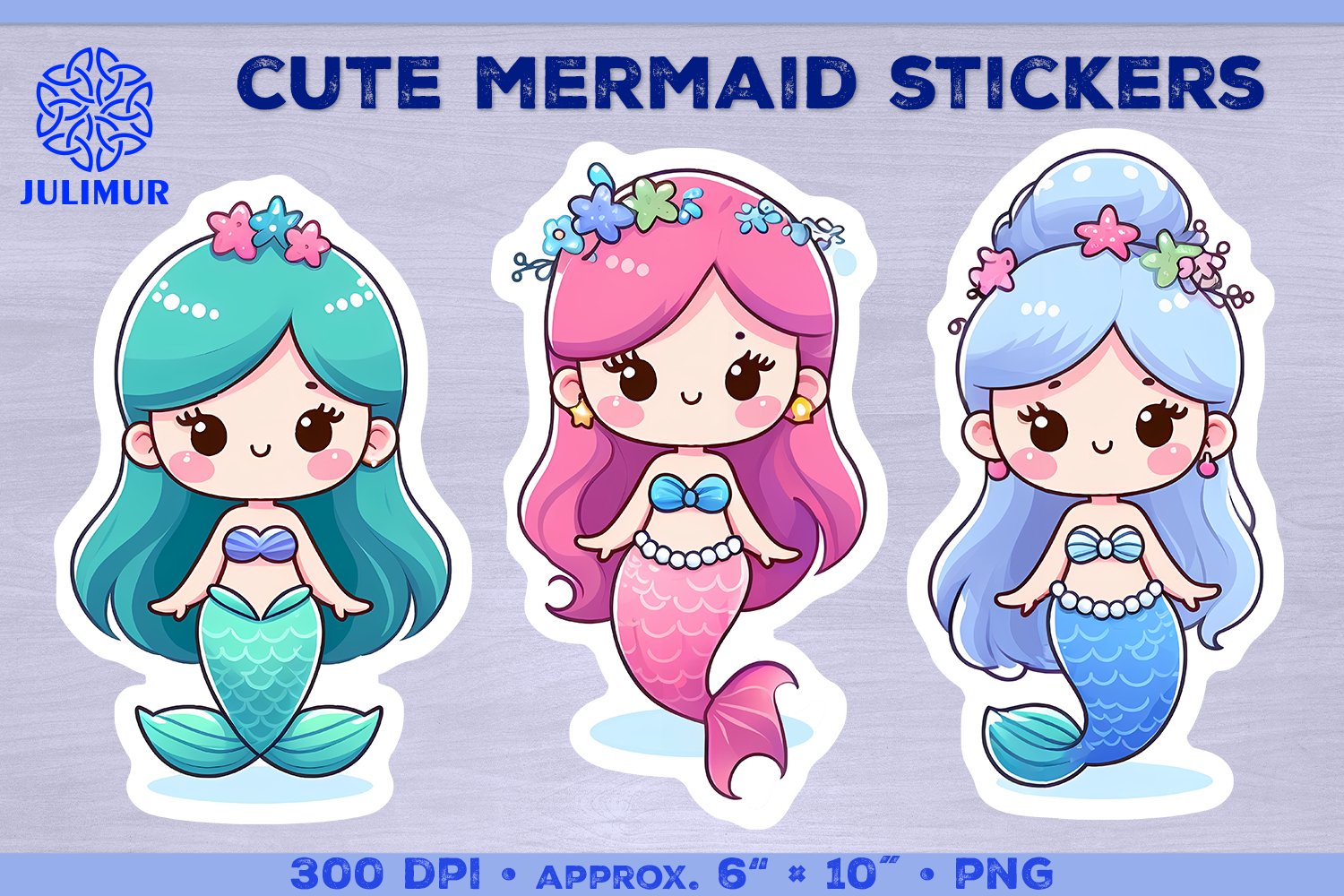 Magical Mermaid Stickers Bundle PNG. Adorable Mermaid PNG 2
