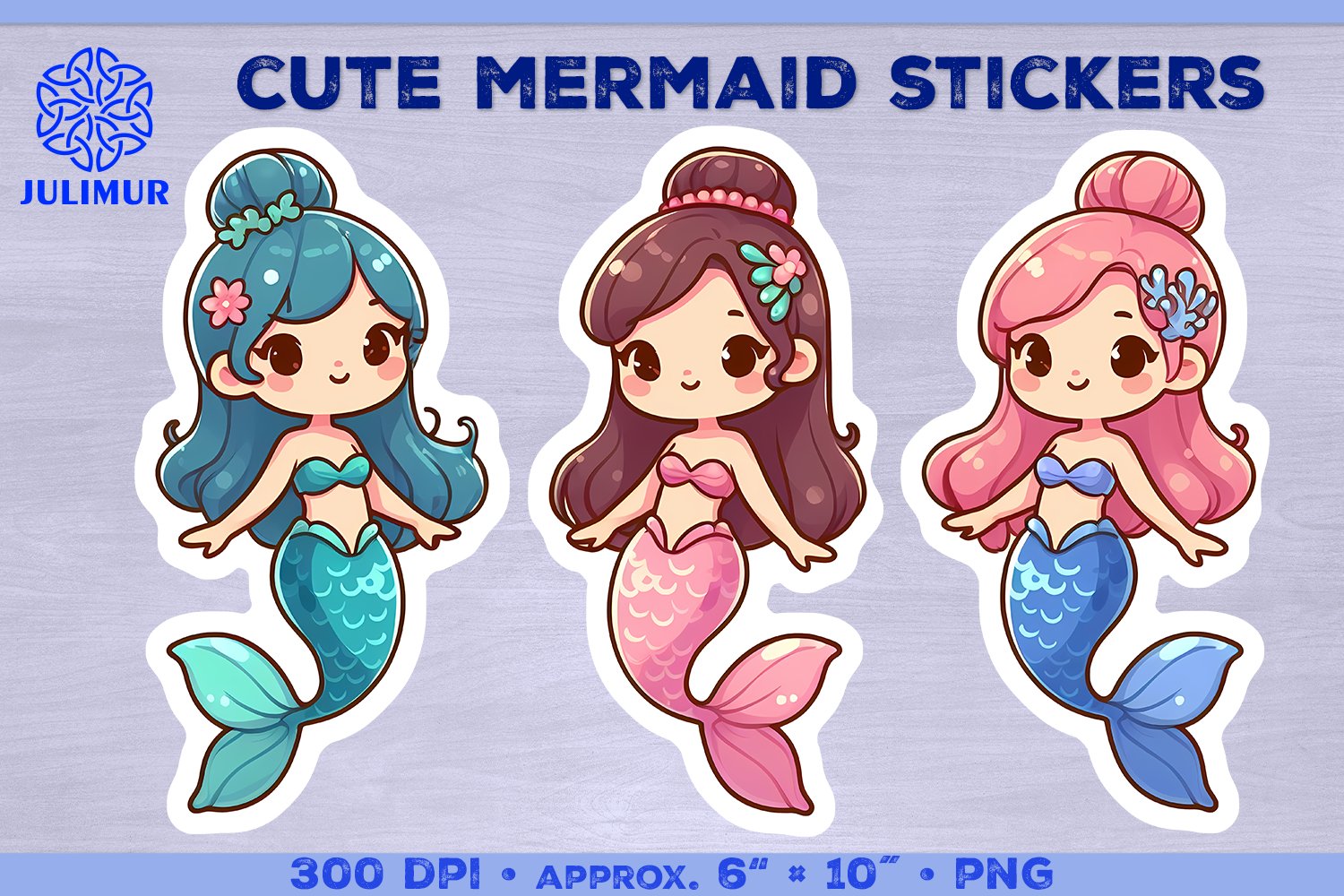 Magical Mermaid Stickers Bundle PNG. Adorable Mermaid PNG 3