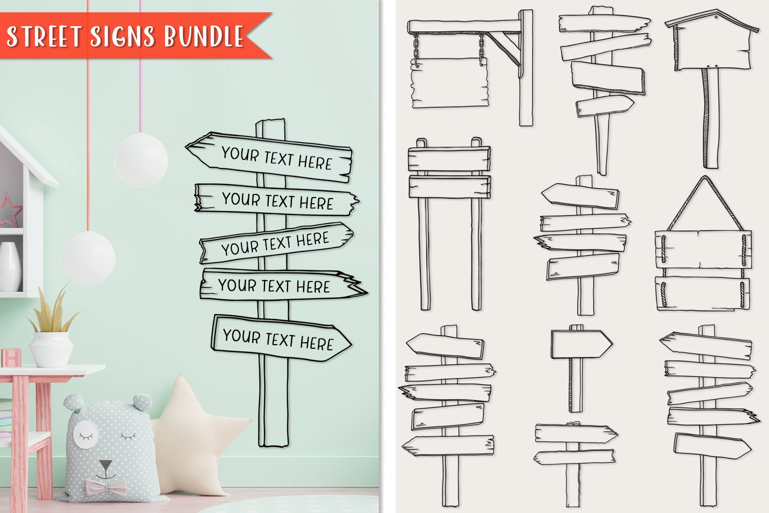 Street Signs SVG Bundle - Wooden Signs Cut File