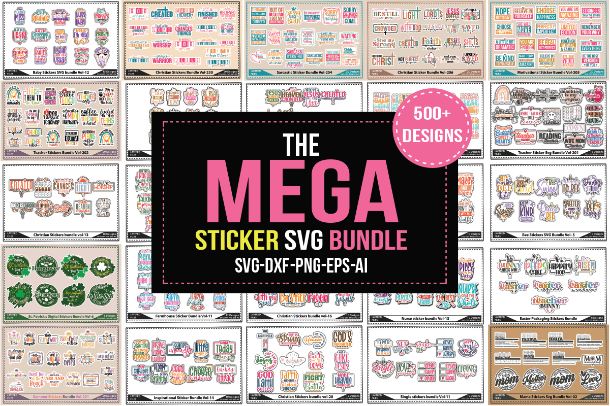 The Mega Sticker 500 Design Bundle, Printable Sticker Bundle