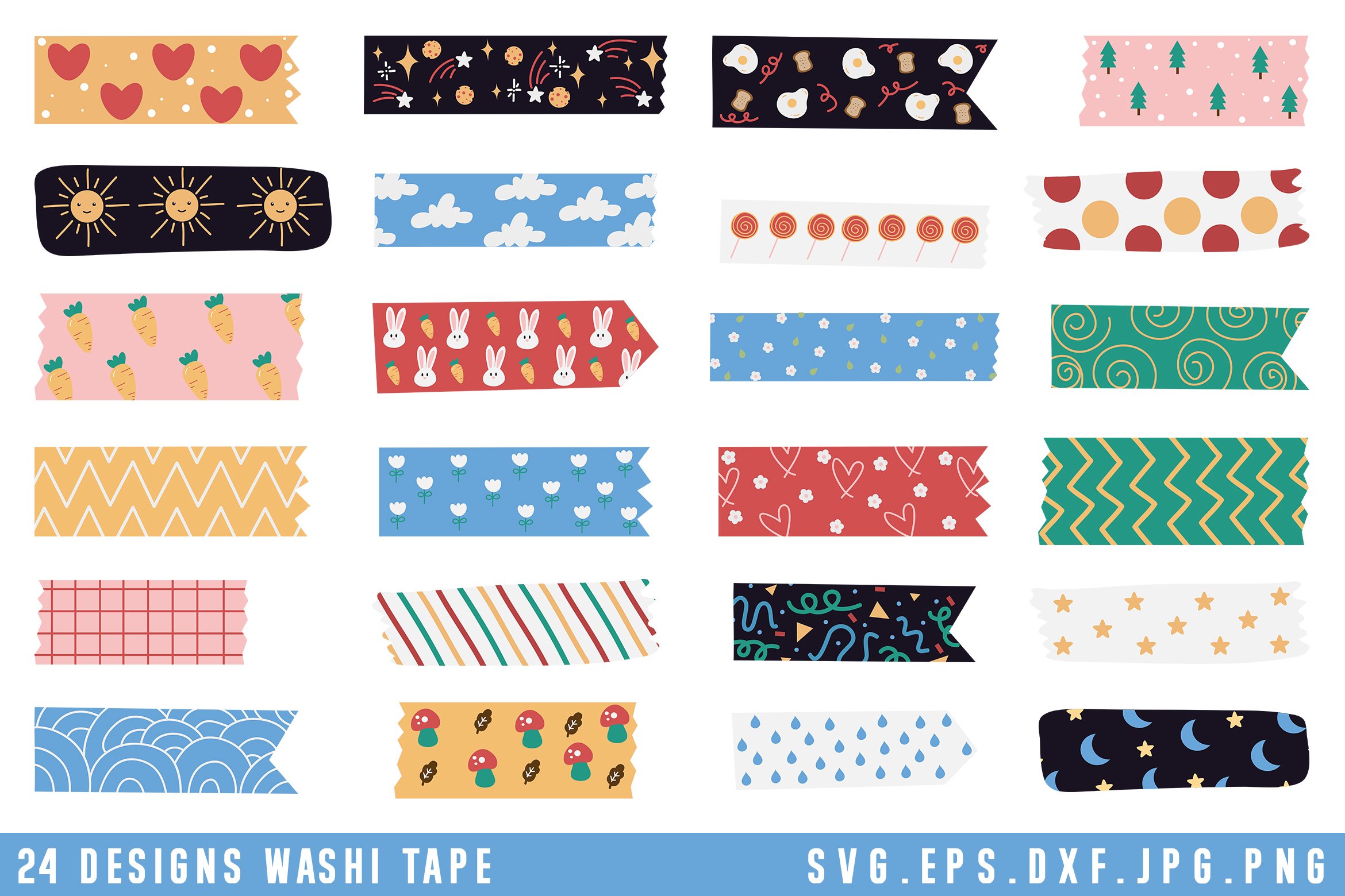 Cute Digital Washi Tape Clipart | Washi Tape Sticker SVG