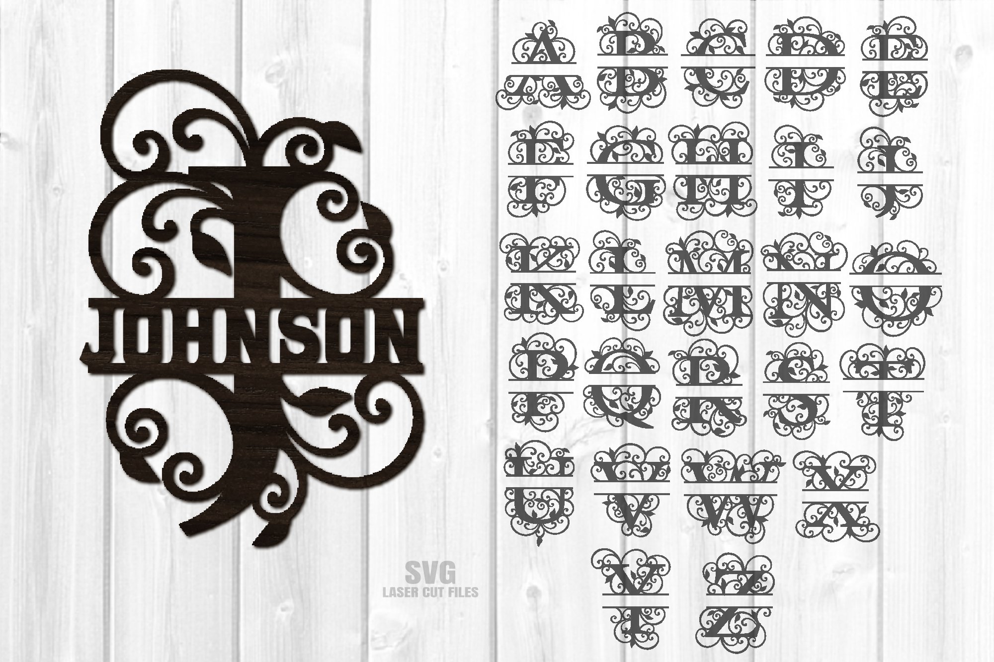 Split Letter Monograms SVG Glowforge Laser Cut Files Bundle