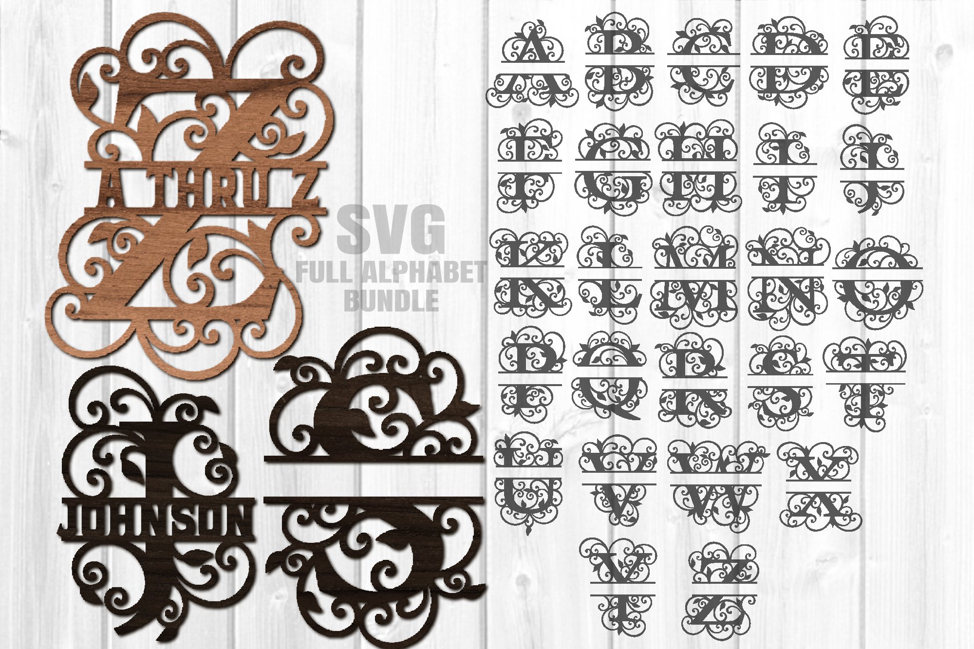 Split Letter Monograms SVG Glowforge Laser Cut Files Bundle 3