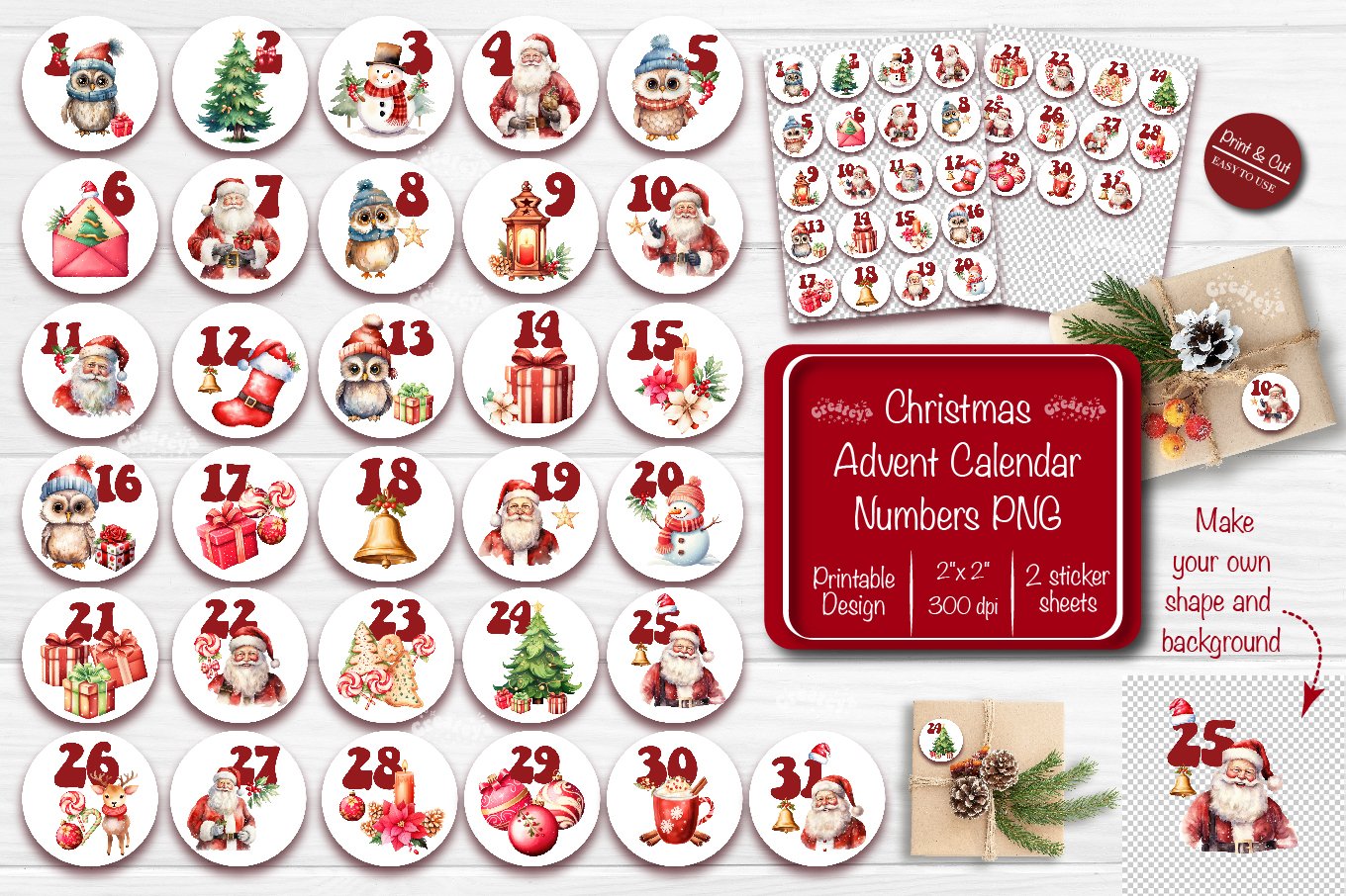 Christmas Advent calendar numbers Round Countdown Numbers