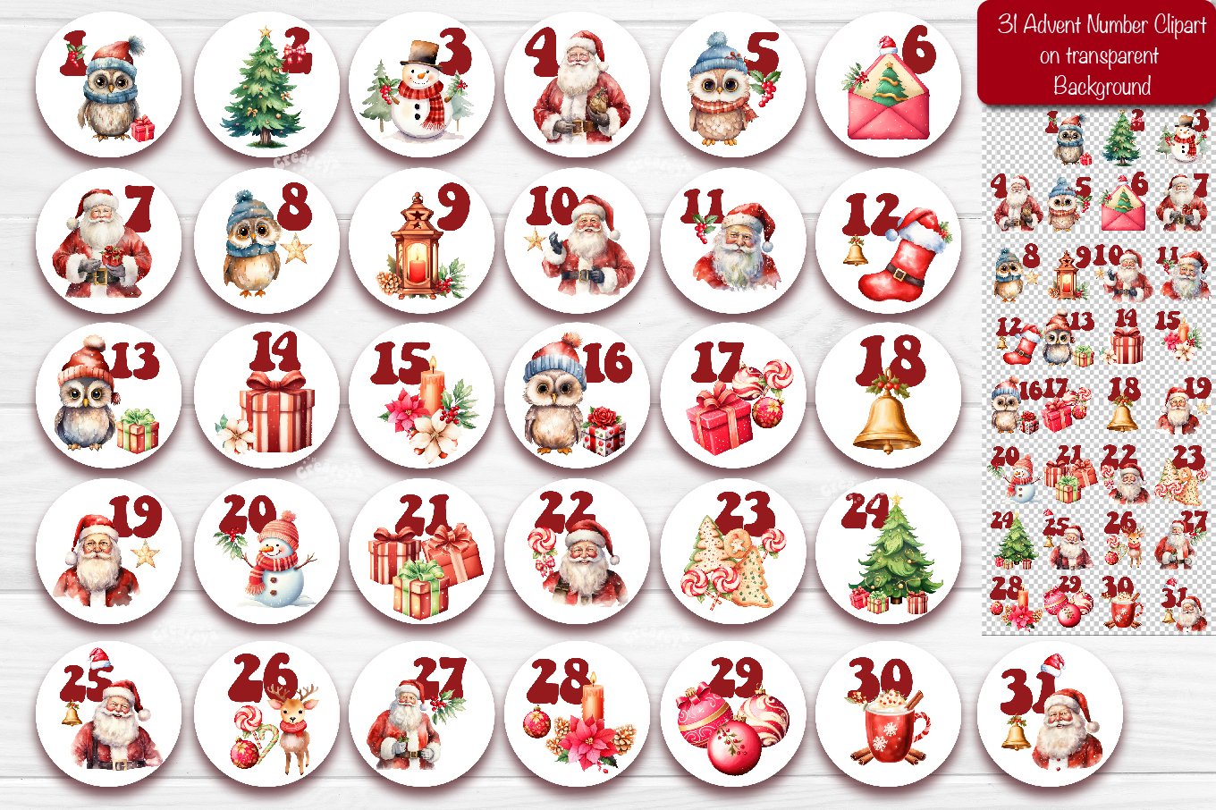 Christmas Advent calendar numbers Round Countdown Numbers 2