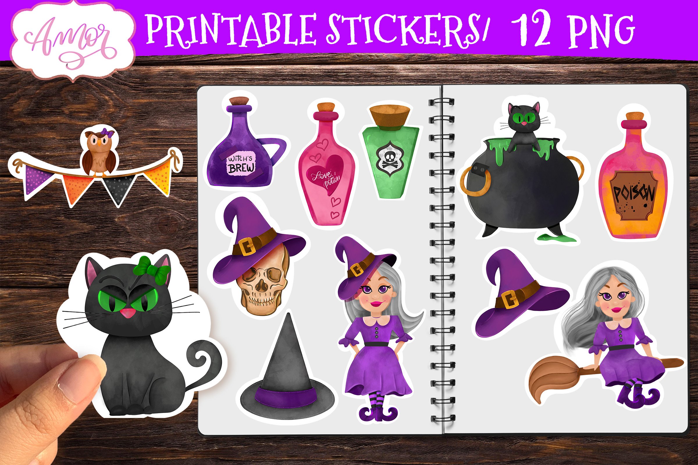 Cute witch stickers for print   cut |Halloween PNG stickers 2