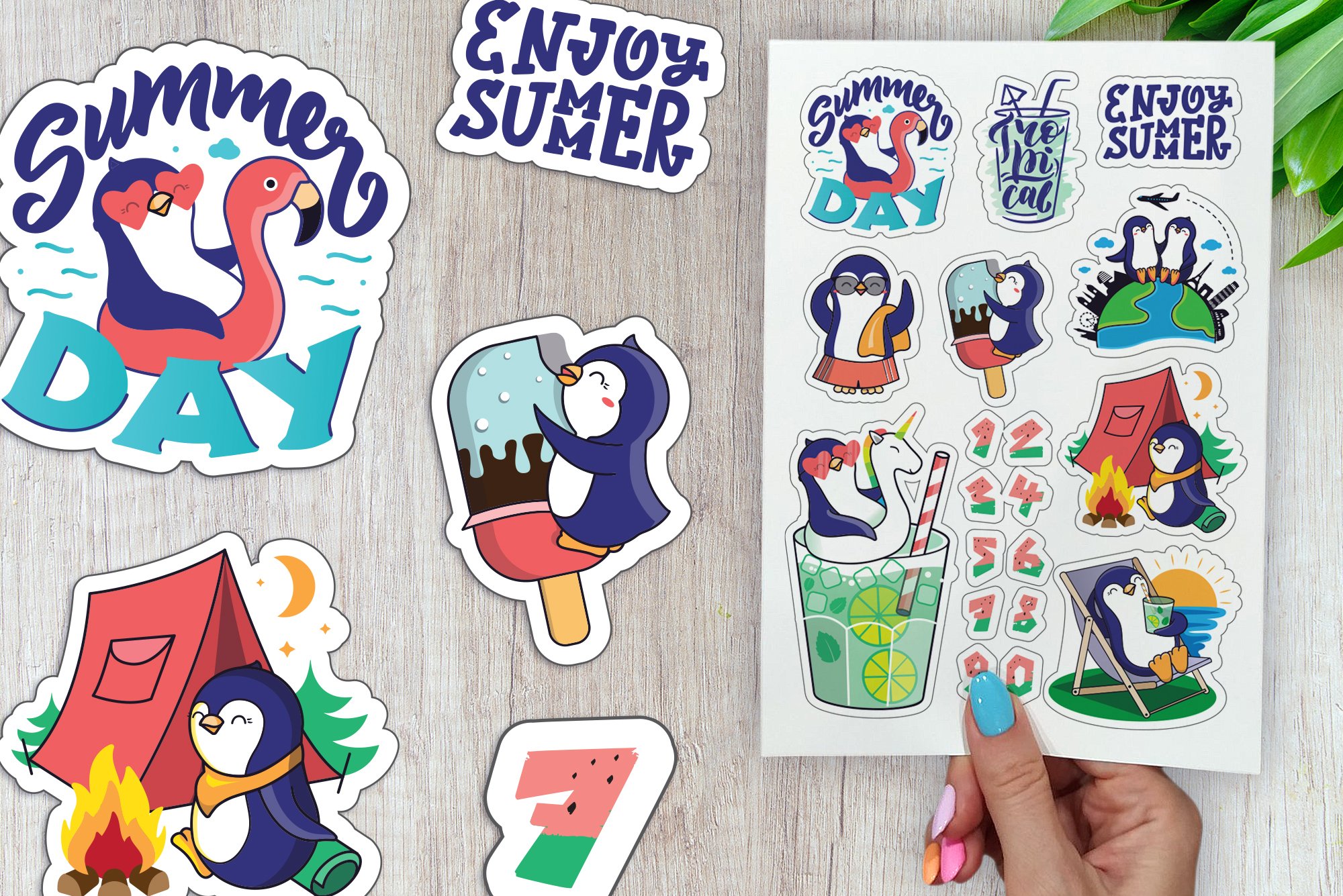 Enjoy summer, tropical. Beach clipart. Summer sticker bundle