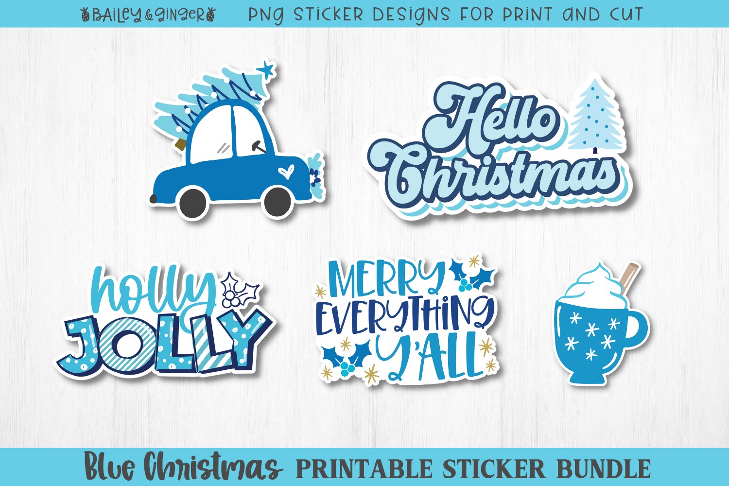 Blue Christmas Sticker Bundle - PNG Printable Stickers 2