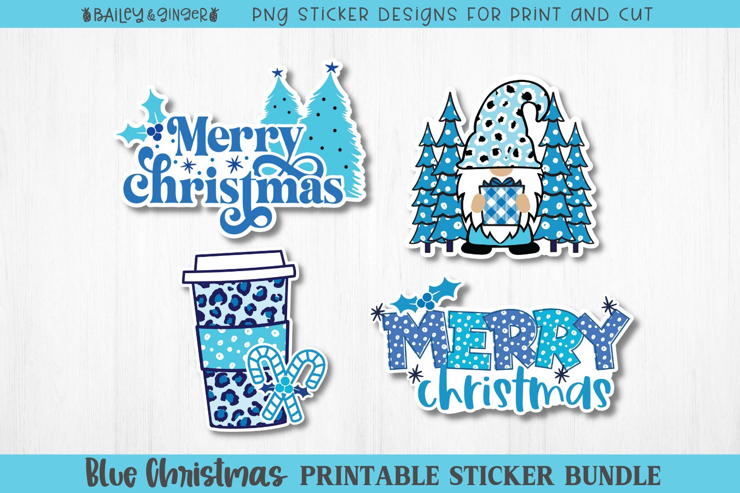Blue Christmas Sticker Bundle - PNG Printable Stickers 3