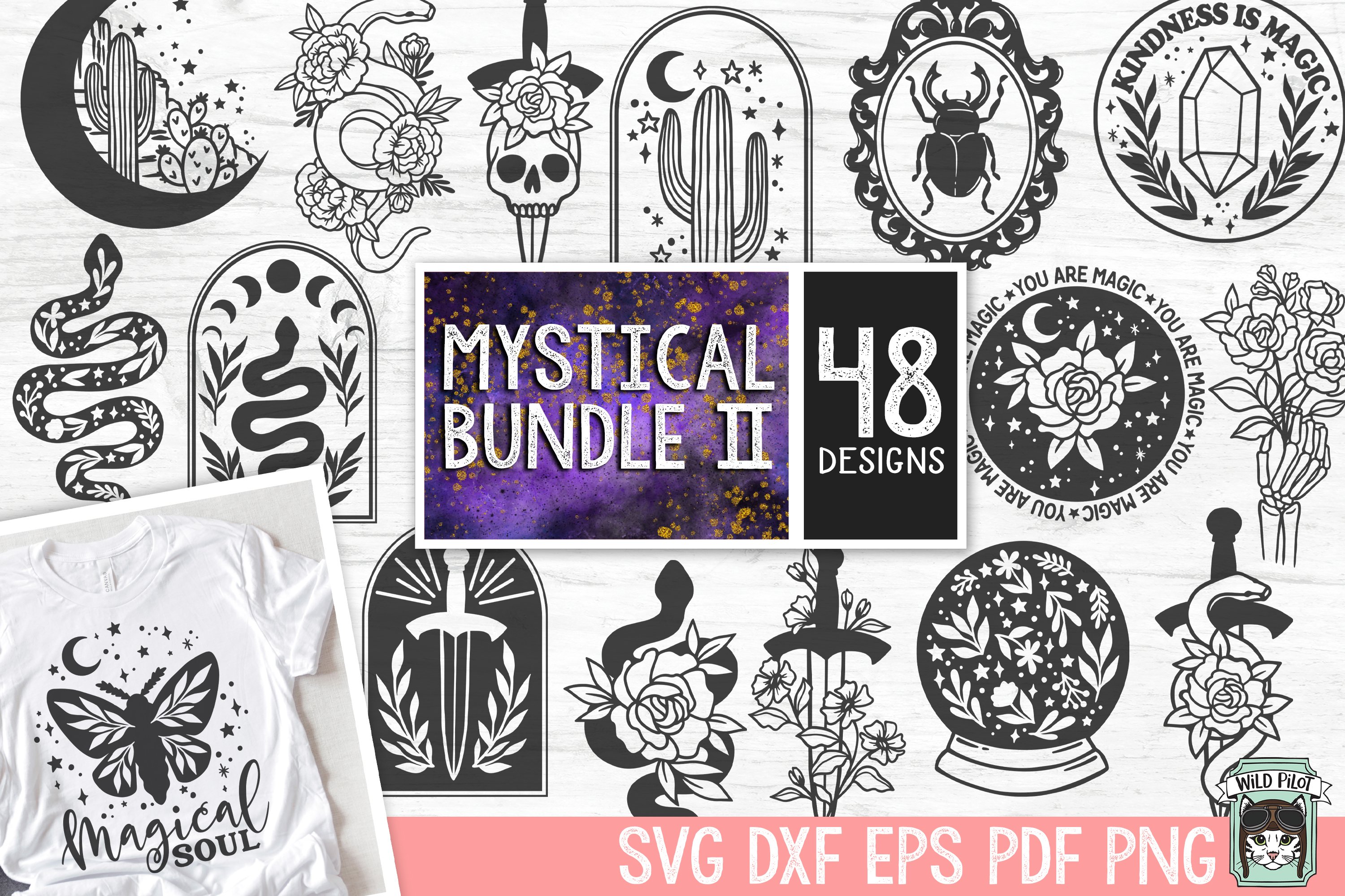 Mystical SVG Bundle, Beetle SVG, Moth SVG, Floral Snake SVG