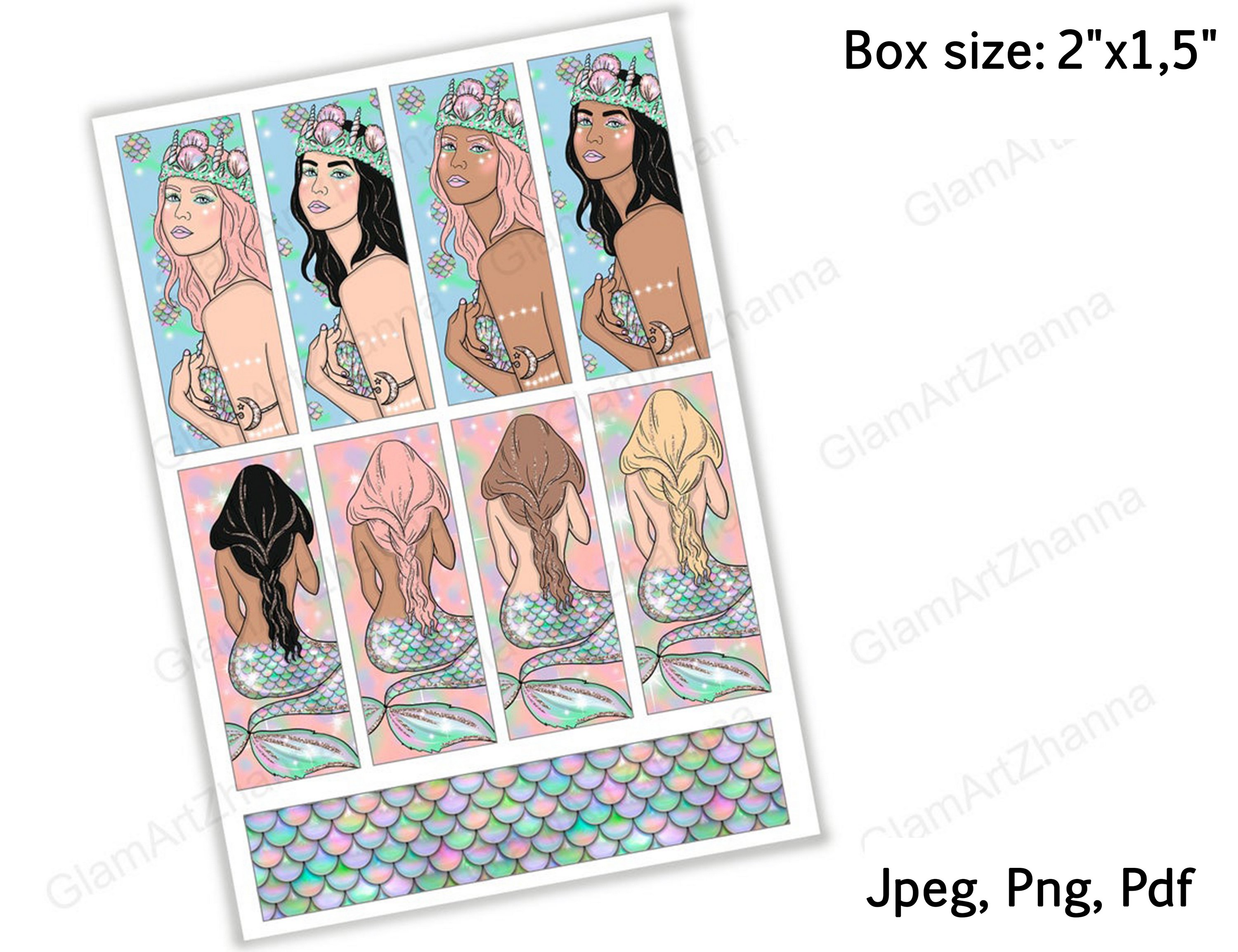 Mermaid Wishes Printable Stickers Box Size 2"x1,5" 2