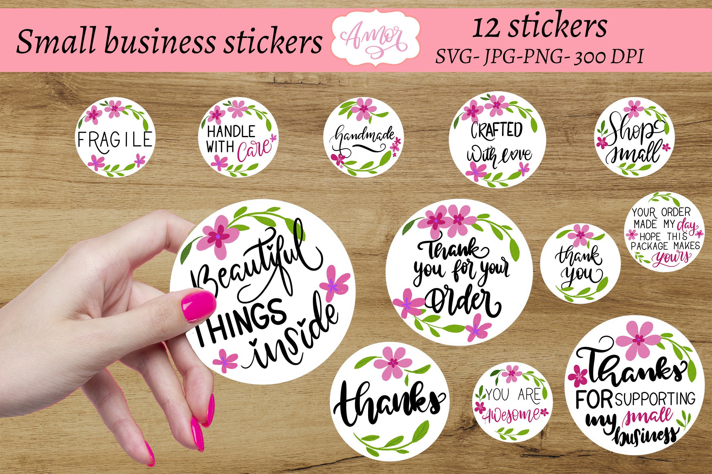 Printable thank you stickers for small business 12 PNG