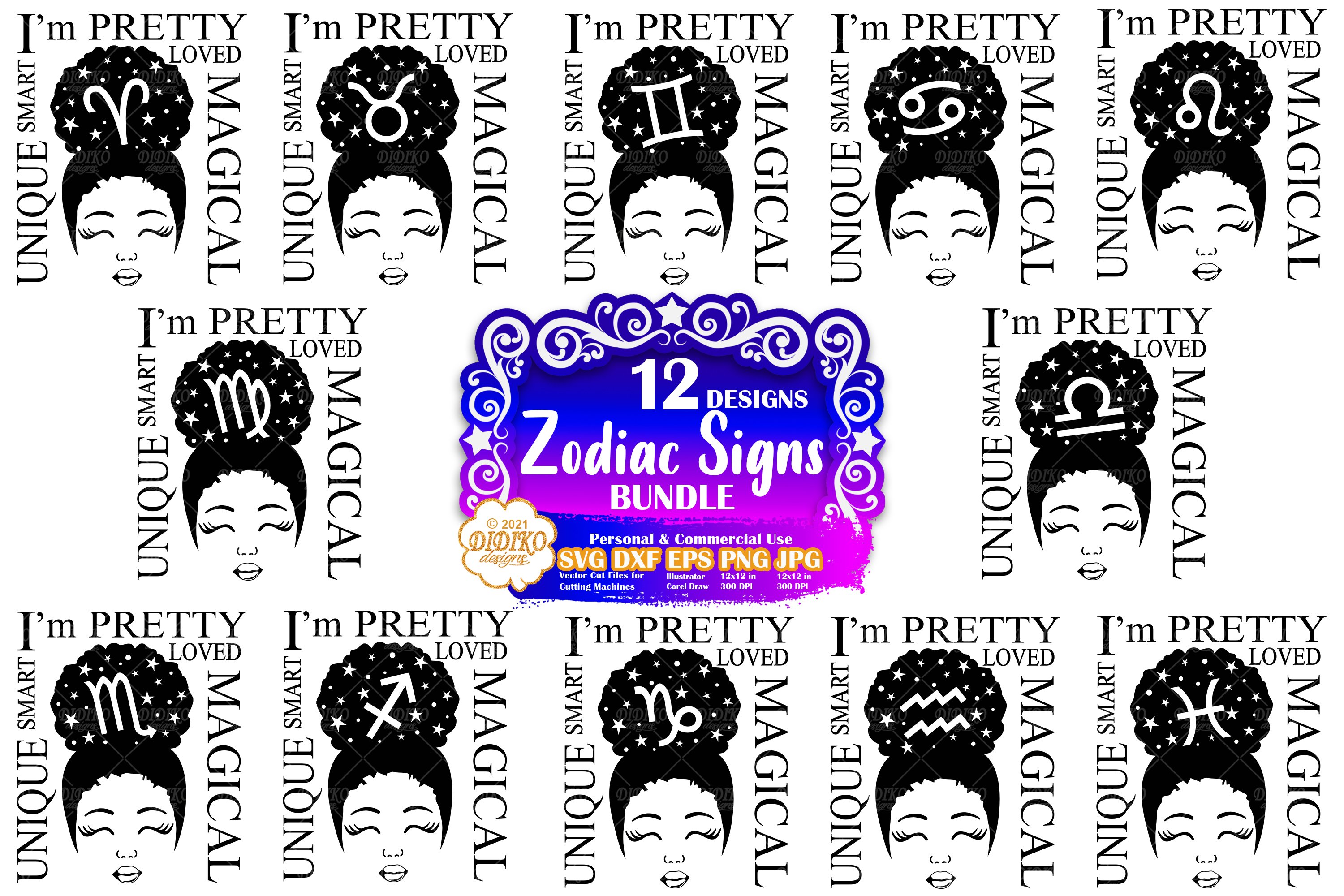 Zodiac Signs SVG Bundle, Black Girl SVG, Astrology SVG