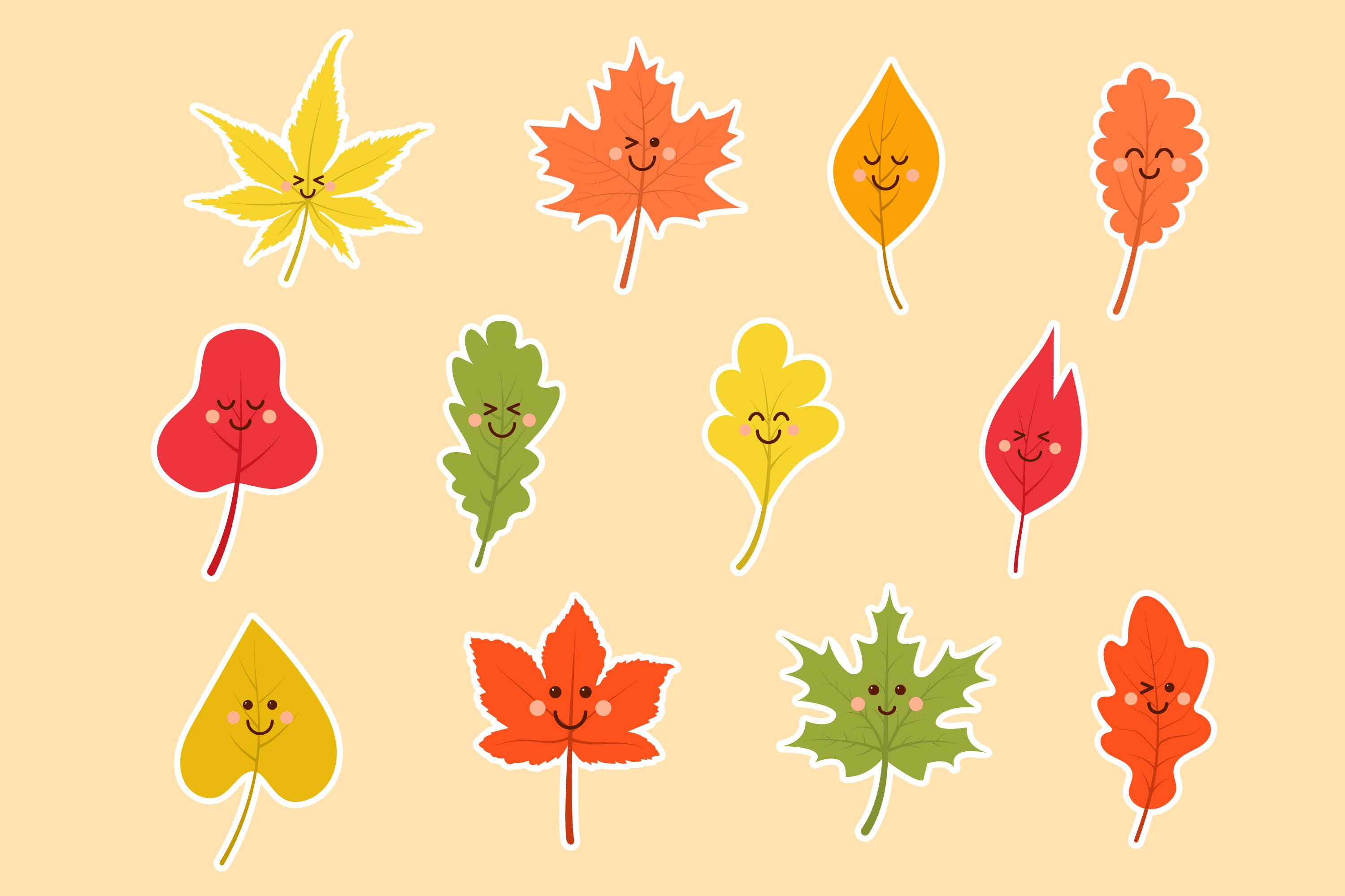 Kawaii Autumn Leaves stickers 2
