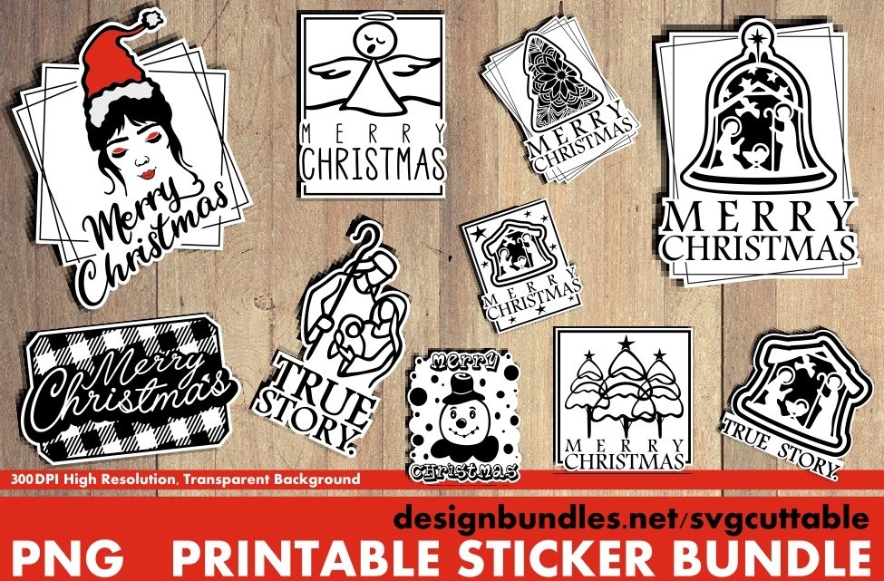 10x Christmas Stickers Bundle, Santa Claus Stickers, Holiday