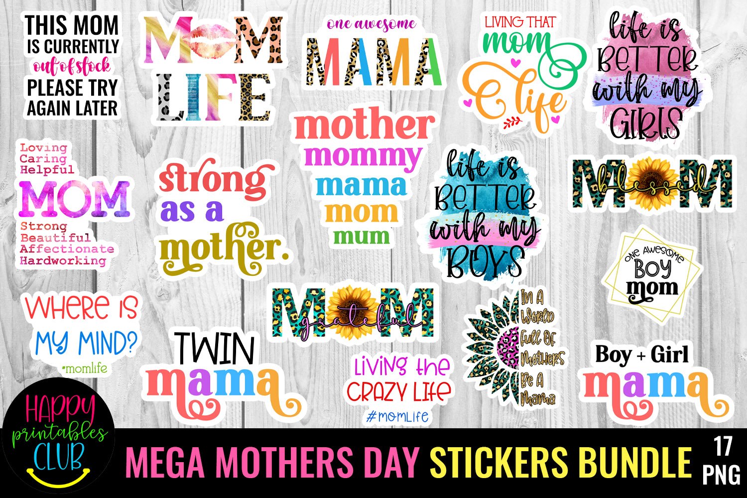 Mega Mothers Day Stickers Bundle I Mom Stickers Bundle