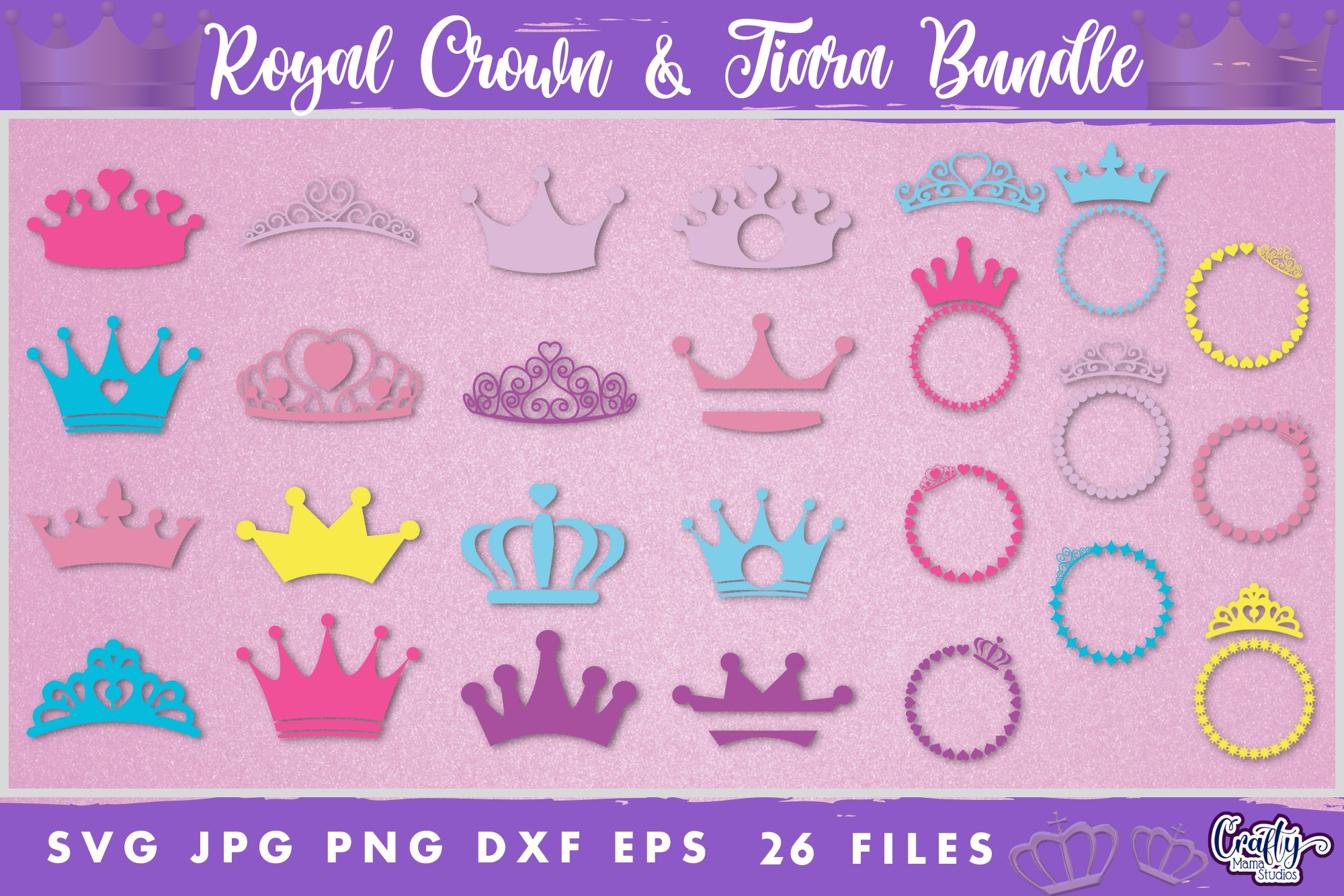 Crown SVG Bundle | 26 Princess Crown Monogram Frame Designs
