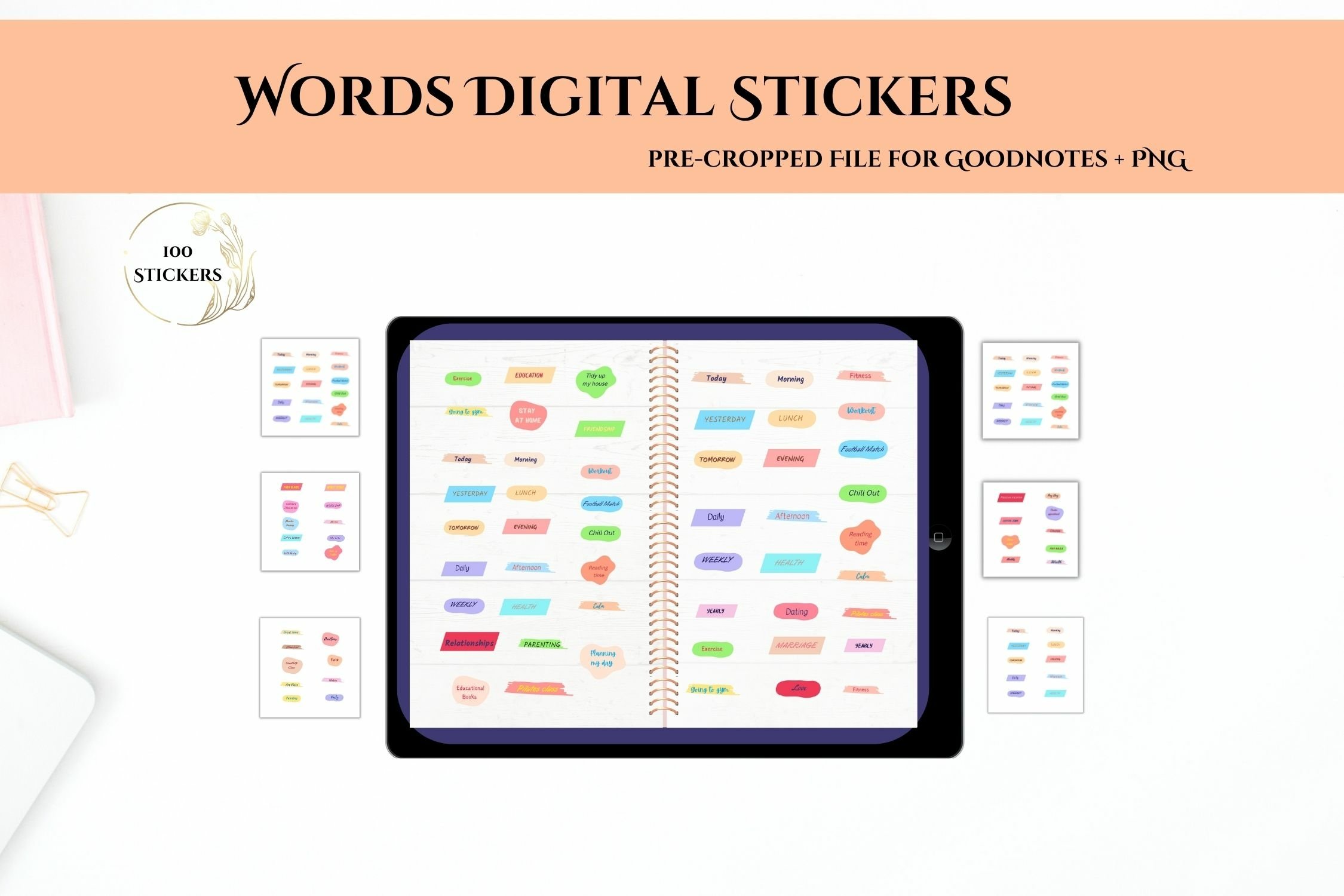 Daily Digital WORD Stickers for good Organized Goodnotes
