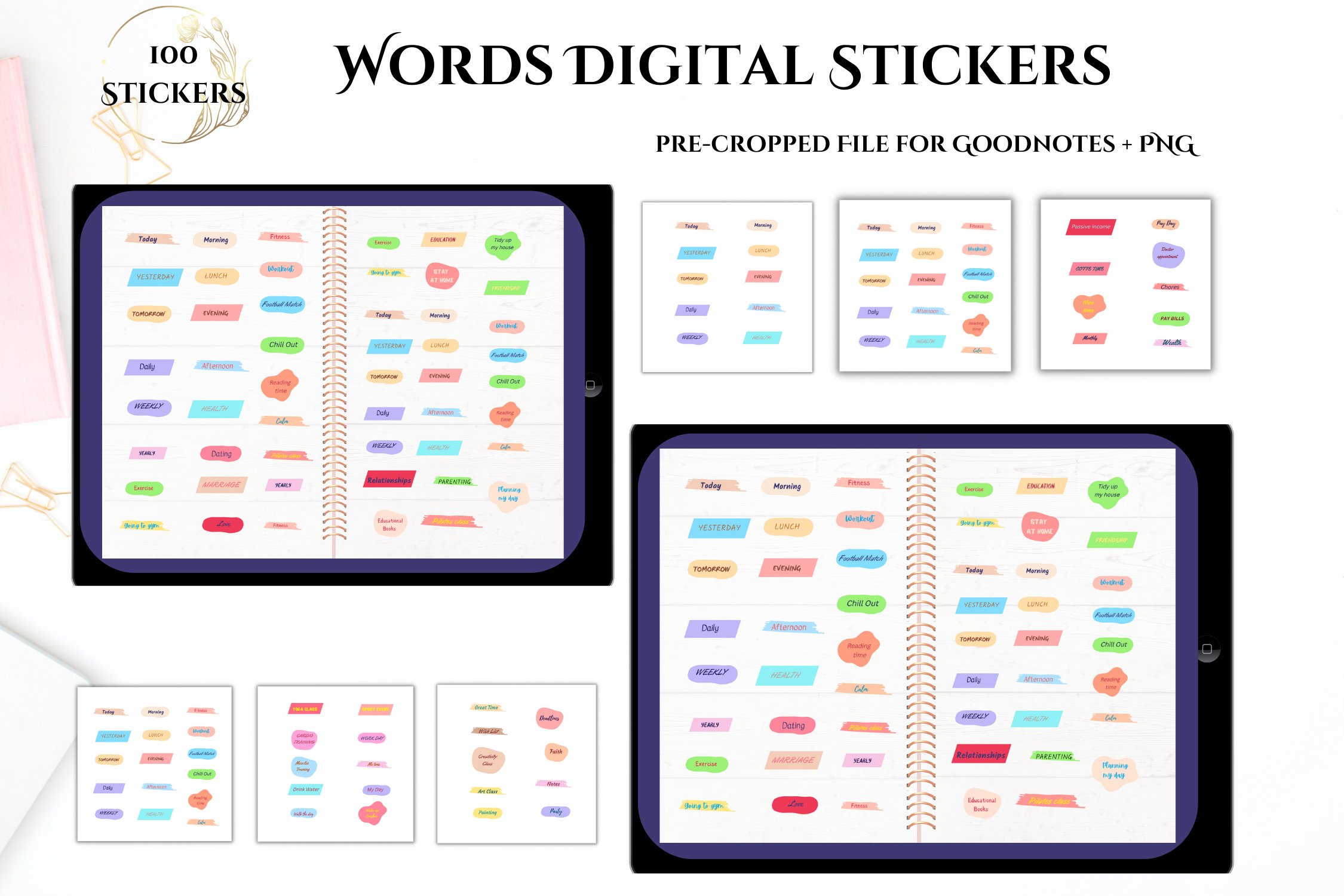 Daily Digital WORD Stickers for good Organized Goodnotes 2