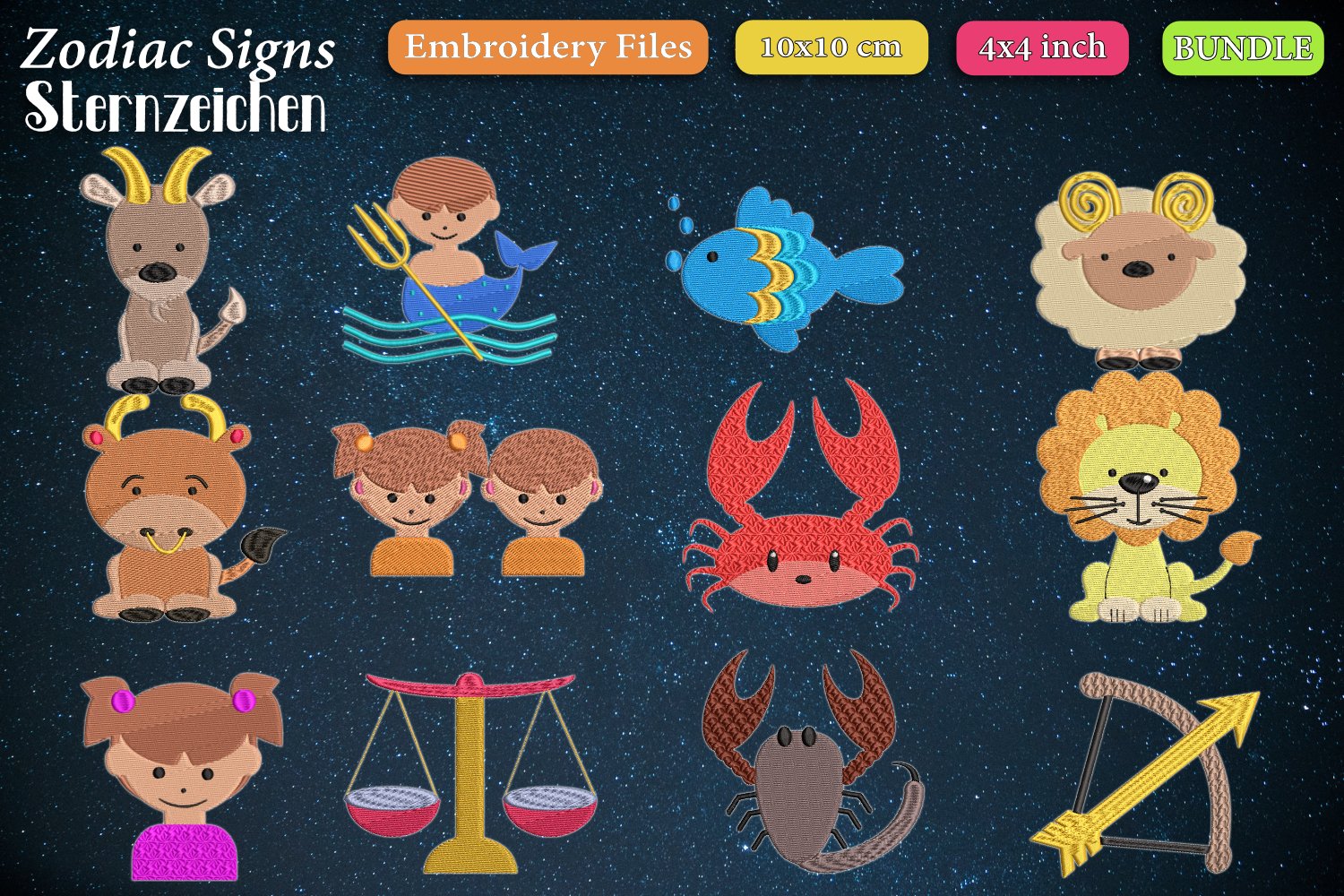 Zodiac signs - Embroidery Files - Bundle