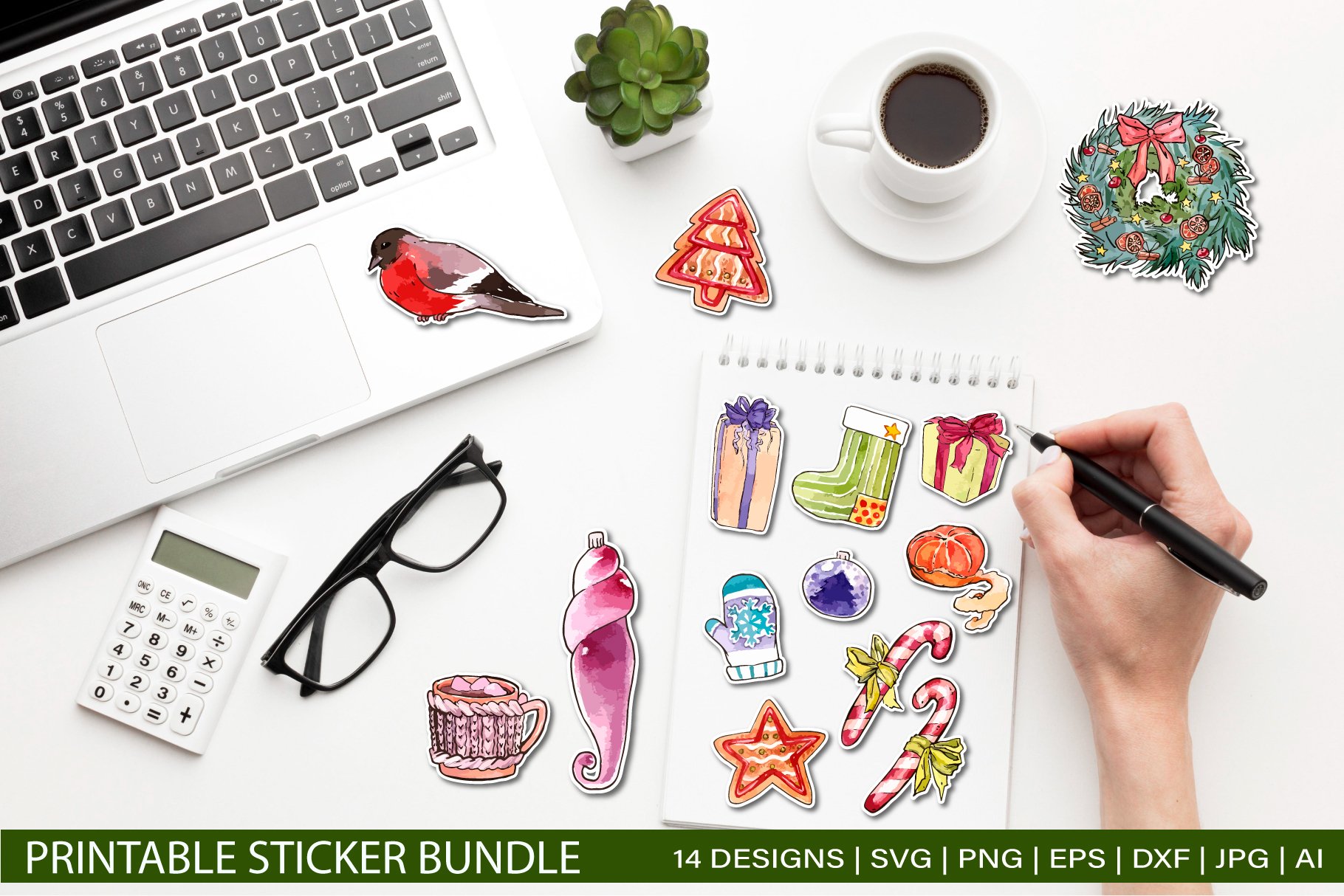 Christmas Watercolor Stickers Bundle 2