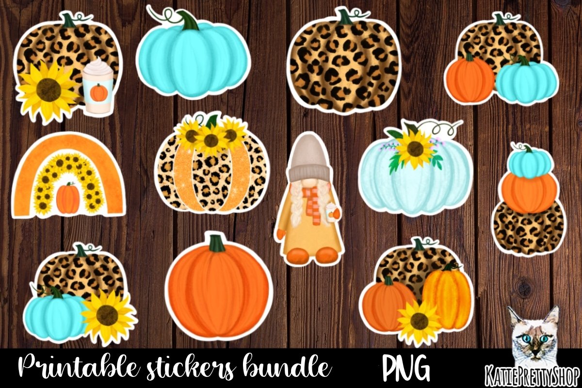 Fall Printable Stickers. Print and cut Sticker Bundle.
