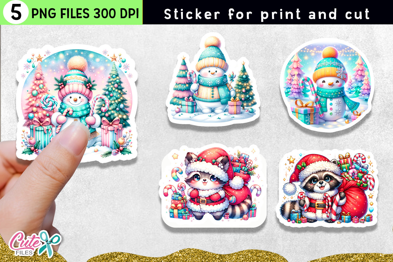 5 Cute Christmas Stickers | Holiday PNG Sublimation