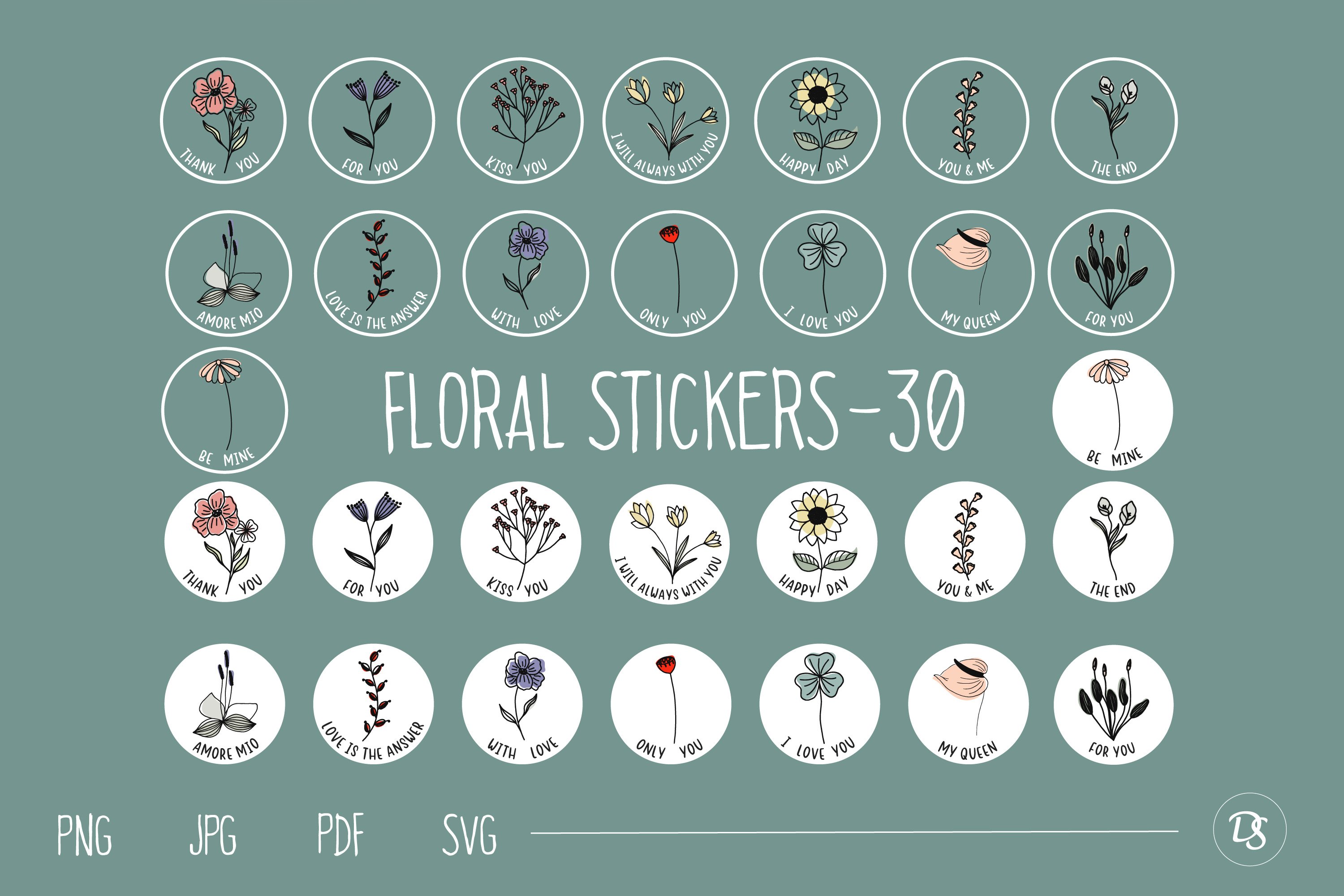 floral stickers bundle, floral decals SVG, PNG, JPG, PDF