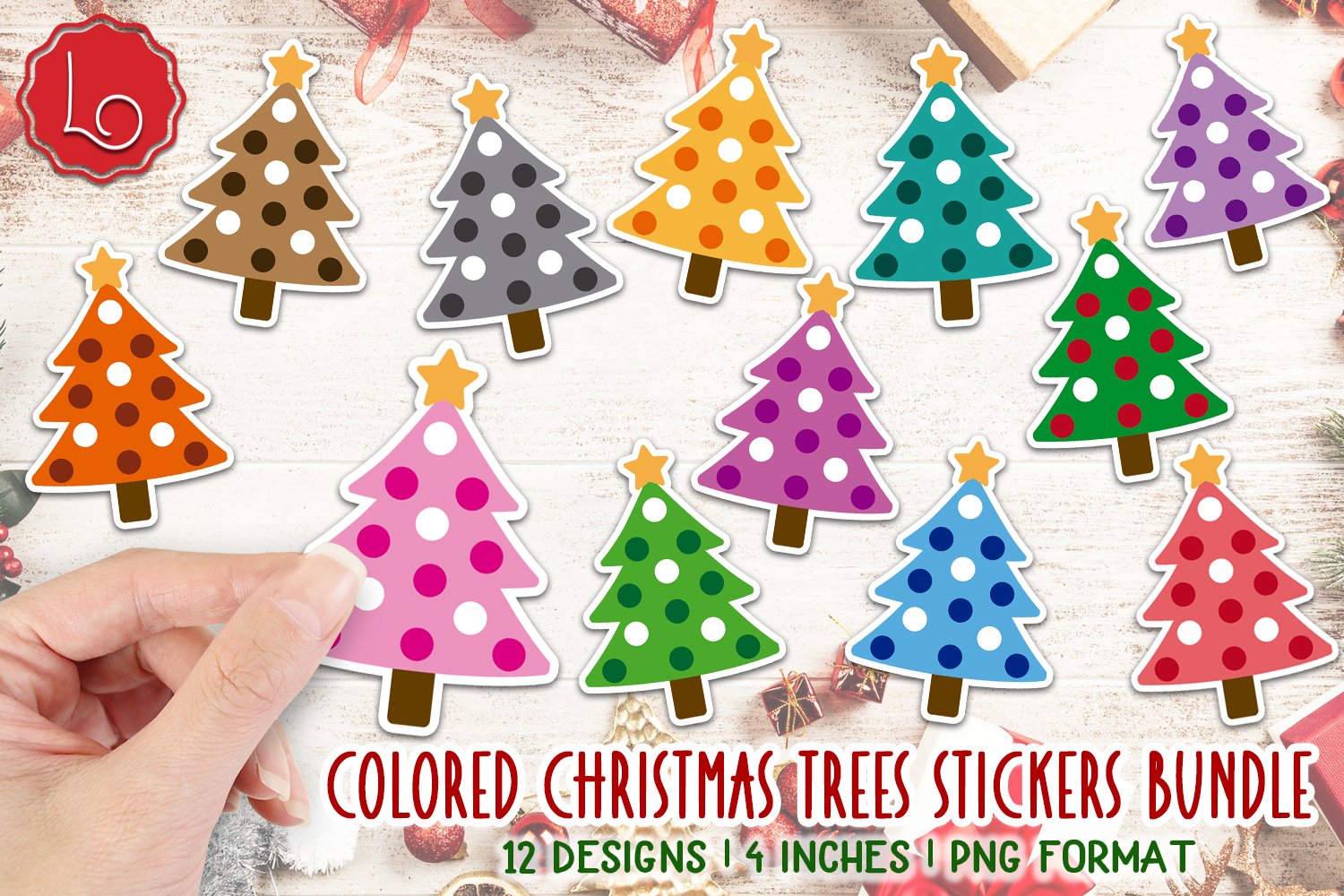 Colored Christmas Trees Stickers Bundle | 12 Designs