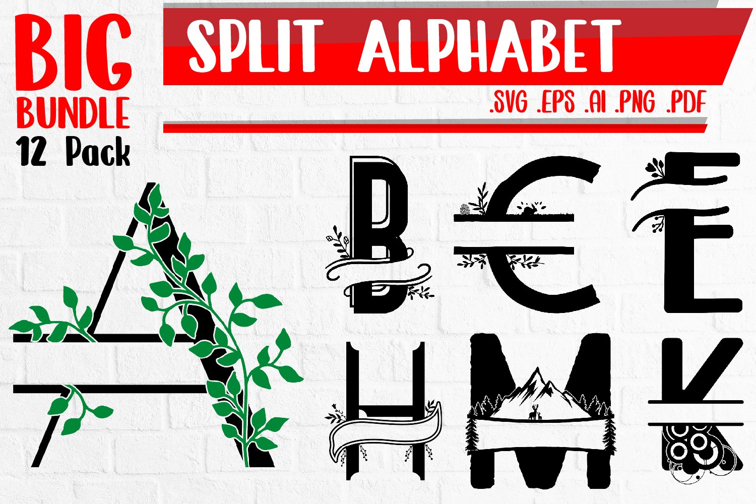 BIG BUNDLE | Split Alphabet Monogram A-Z Svg Eps Ai Png Pdf