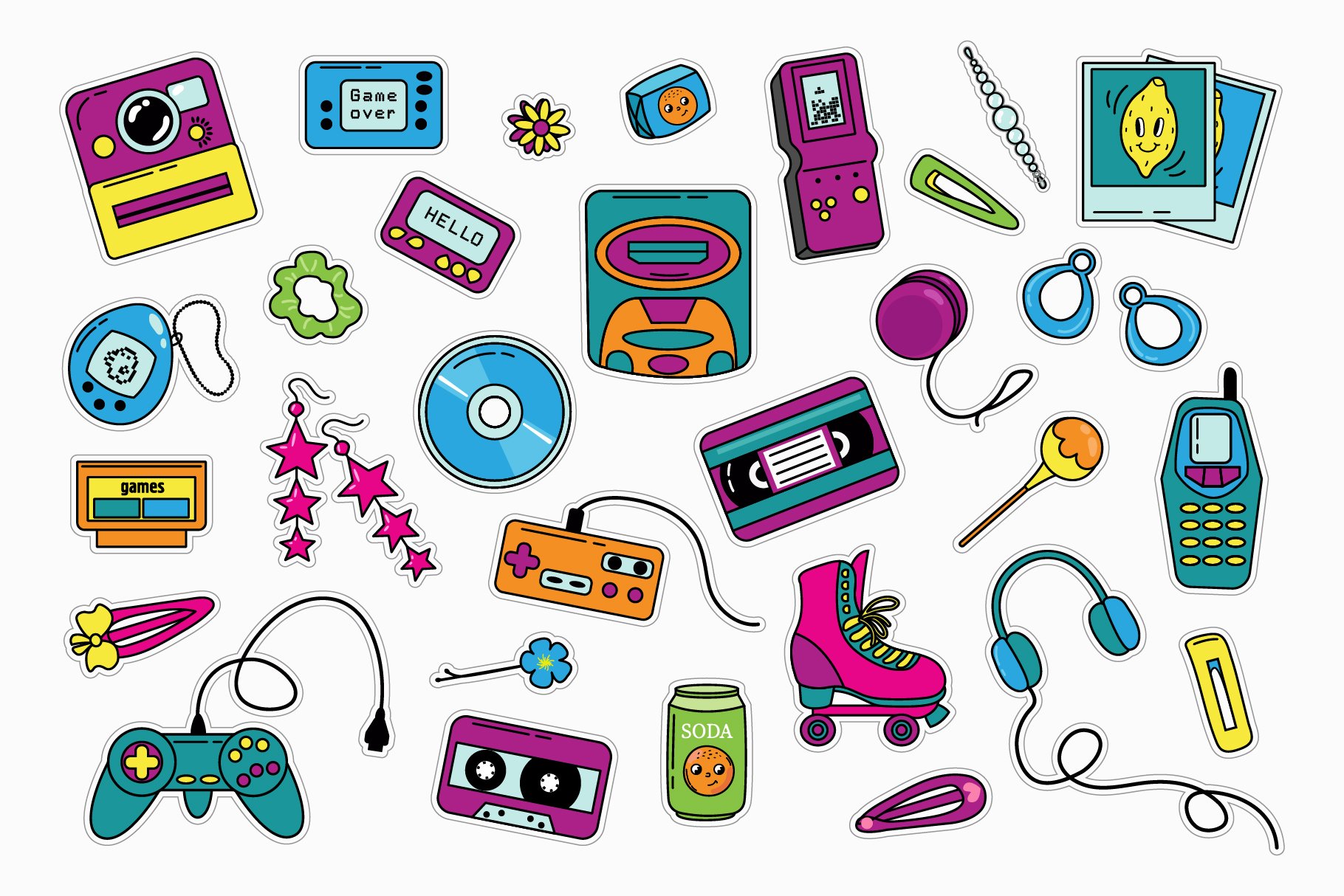RETRO 90s / Printable Stickers Cricut Design 2