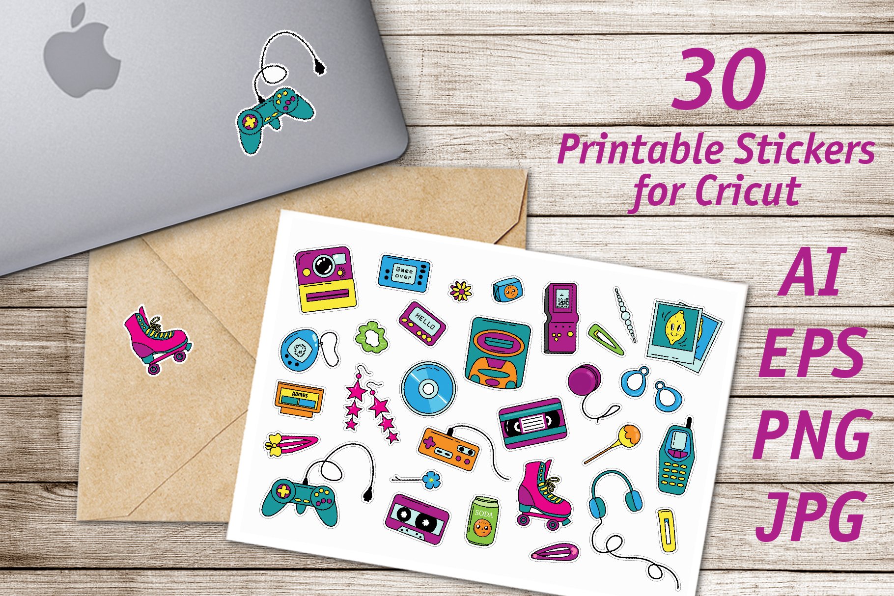 RETRO 90s / Printable Stickers Cricut Design 3