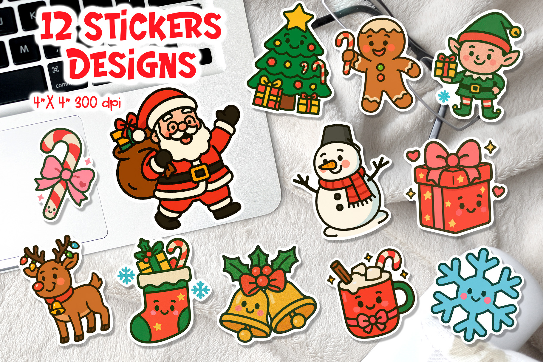 Cute Christmas Stickers PNG | Printable Festive Designs