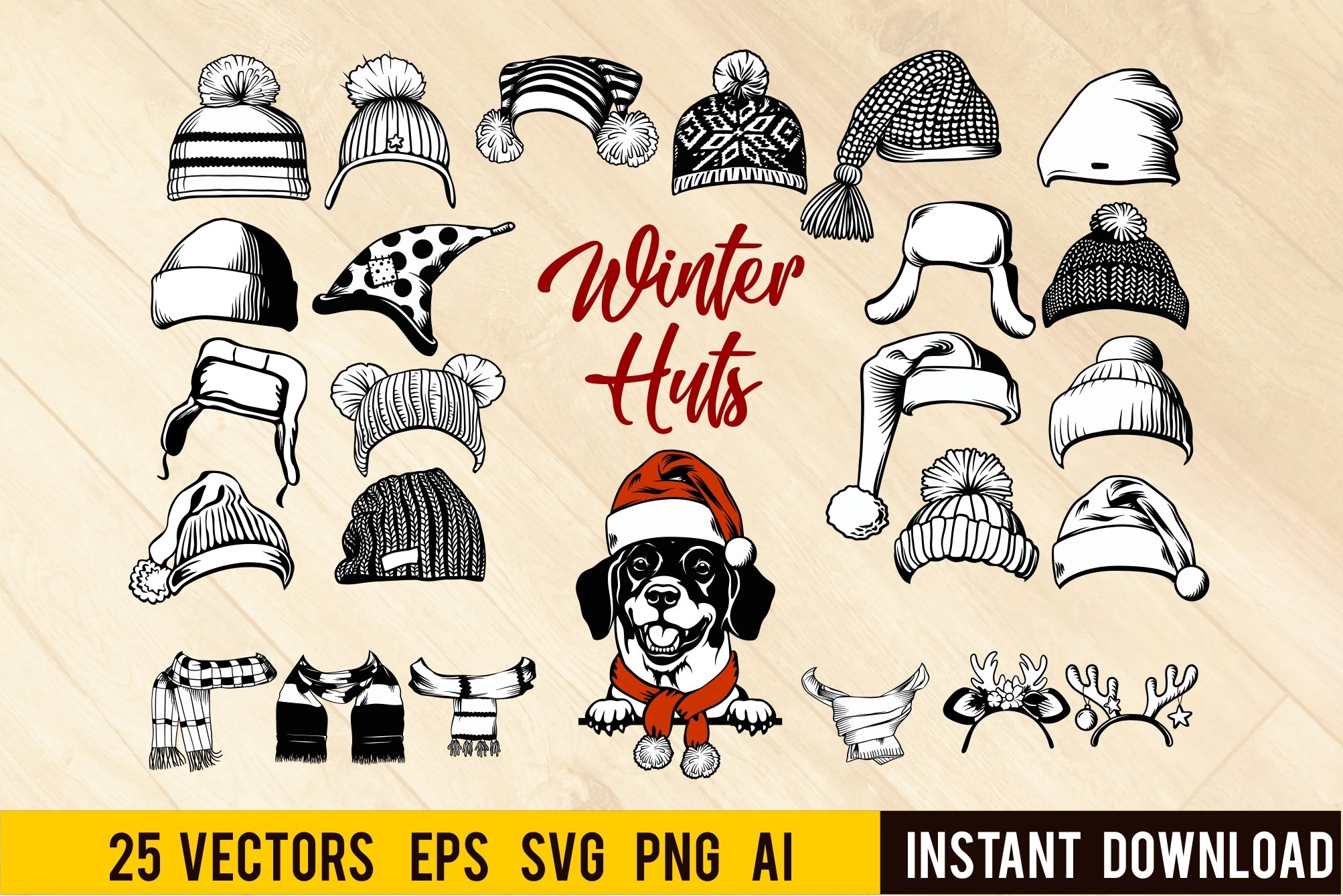 Winter Hat SVG, Bundle 25, Beanie Hat, Santa Hat, Christmas