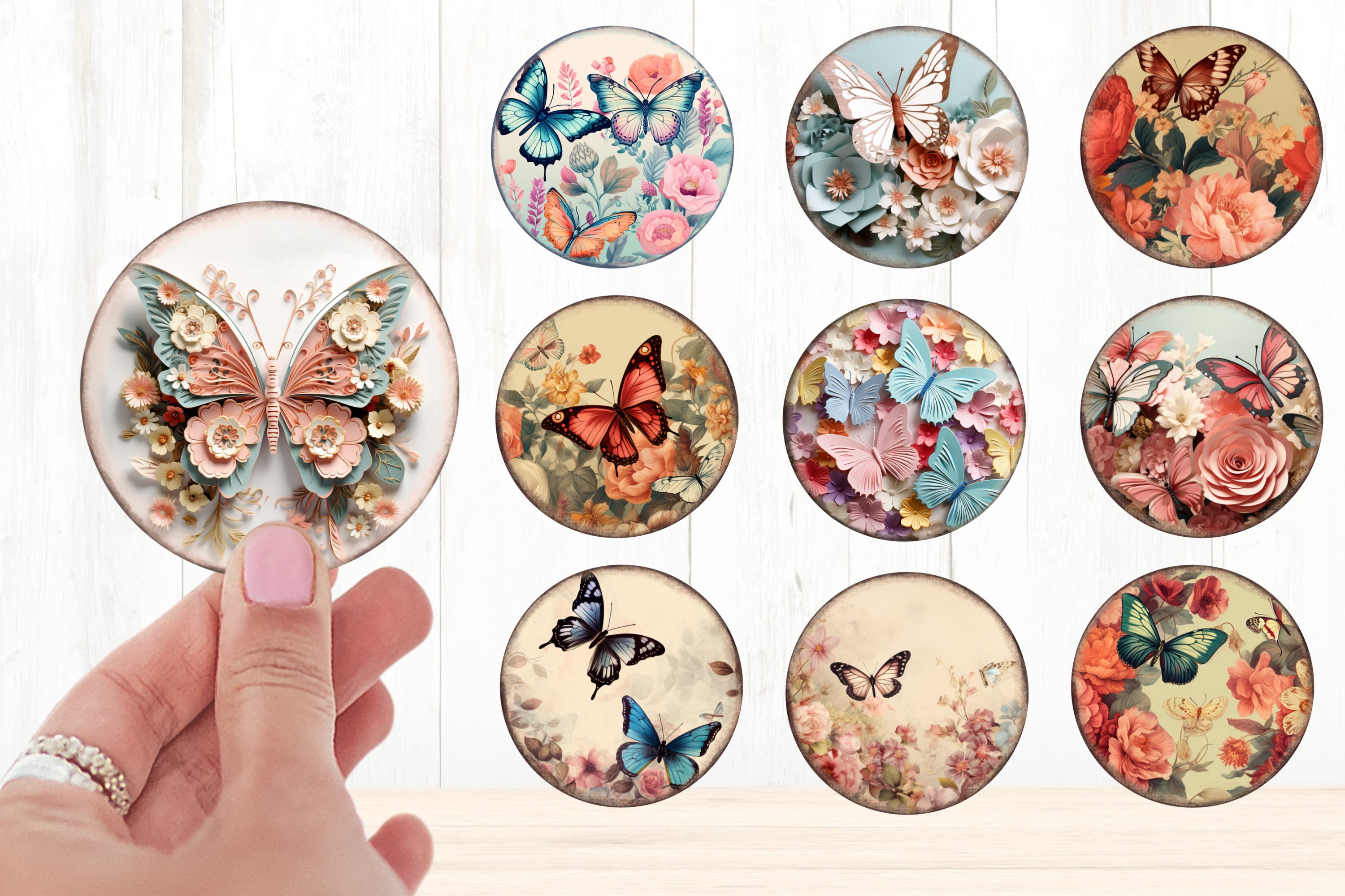 Butterfly Round Sticker Png Bundle | Butterfly Stickers Set 2