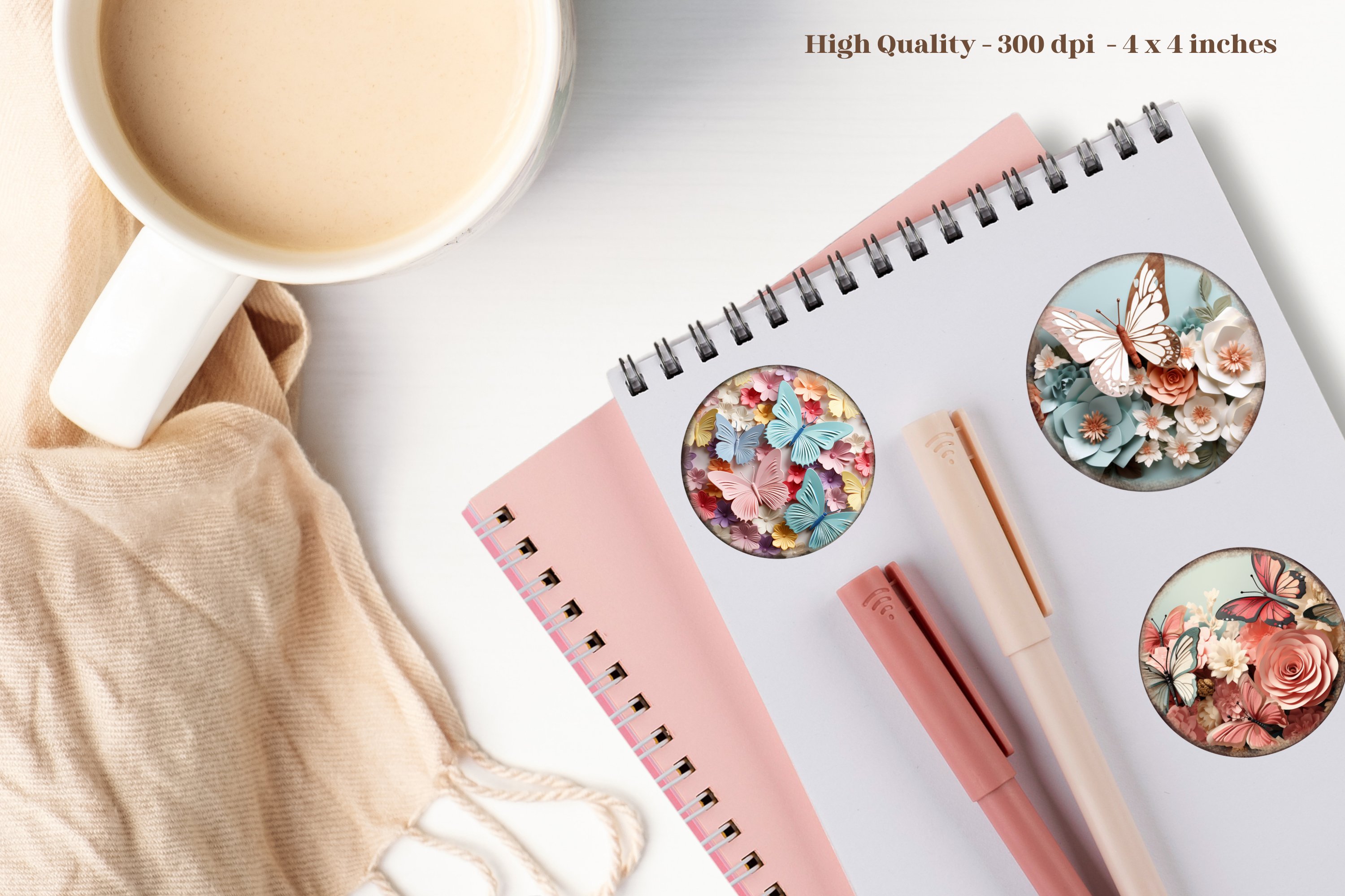 Butterfly Round Sticker Png Bundle | Butterfly Stickers Set 3