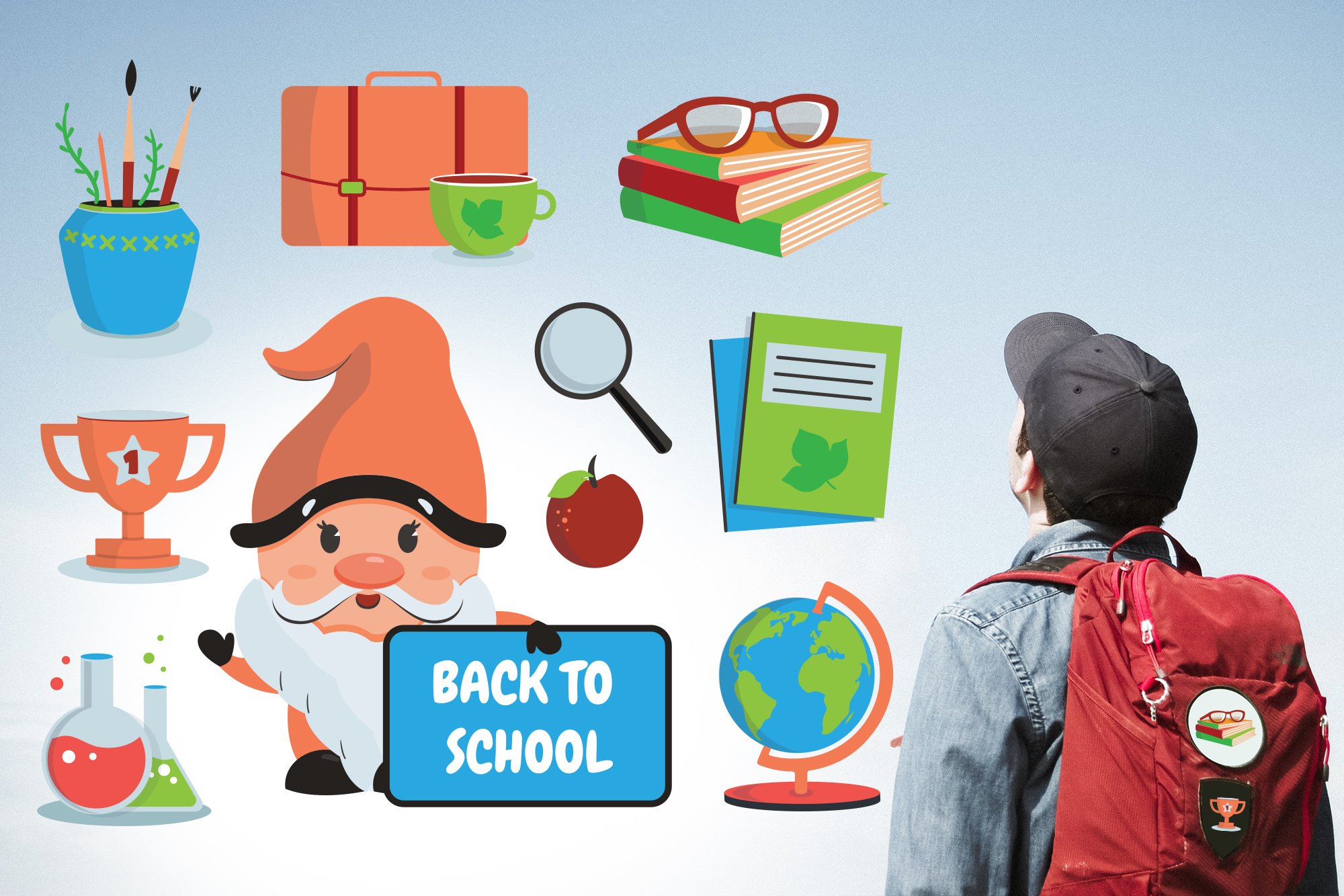 Cartoon Gnome and School stickers. Printable stickers svg 2