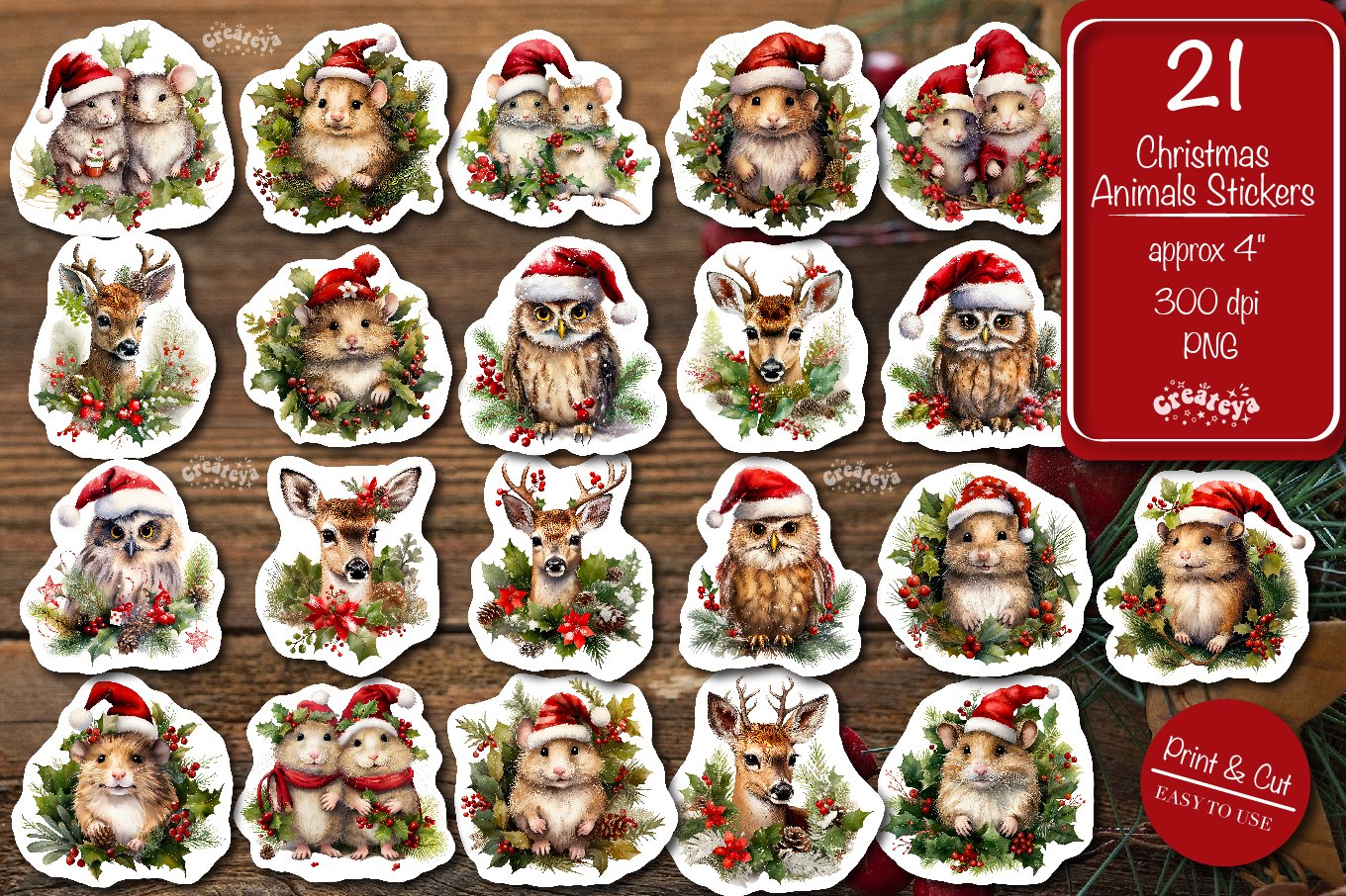 Christmas Stickers png Bundle Animal Stickers Printable