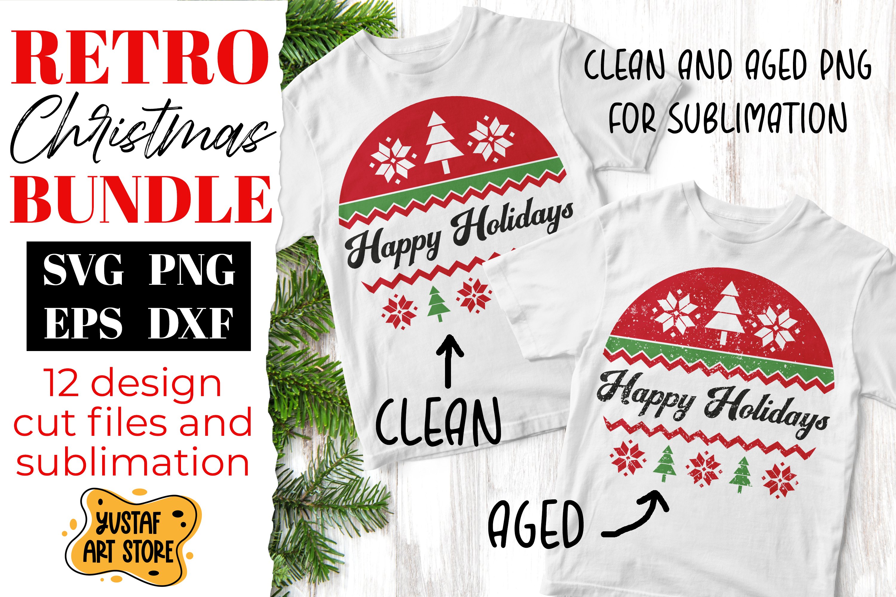 Retro Christmas bundle. Cut files and sublimation 11 design 2