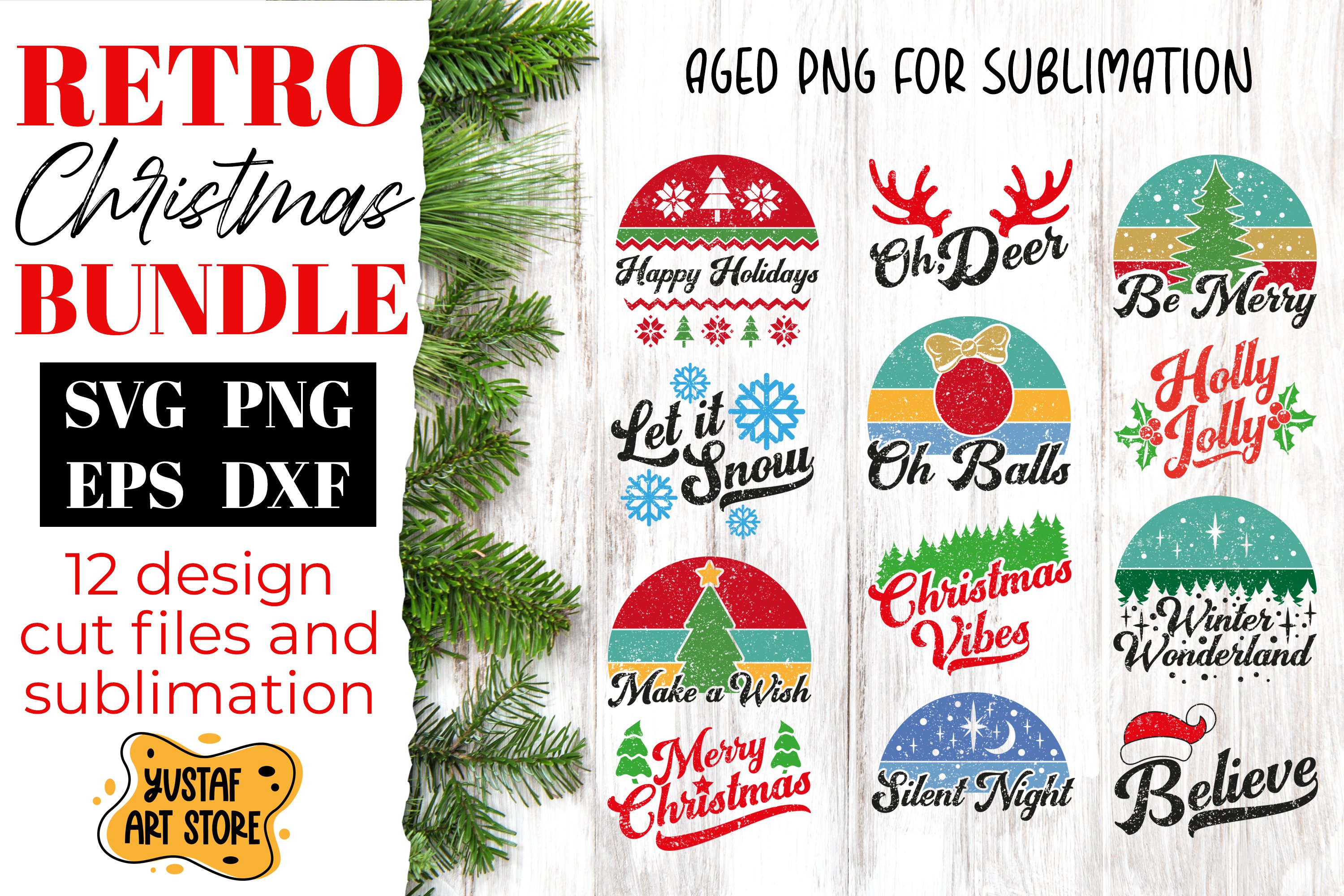 Retro Christmas bundle. Cut files and sublimation 11 design 3