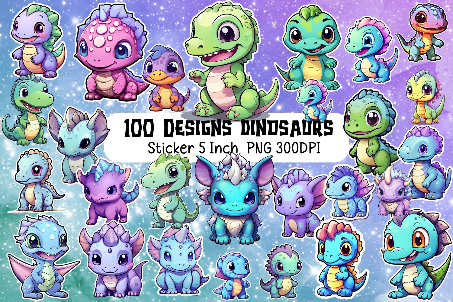 Cute Dinosaurs Stickers PNG | Stickers Designs Bundle