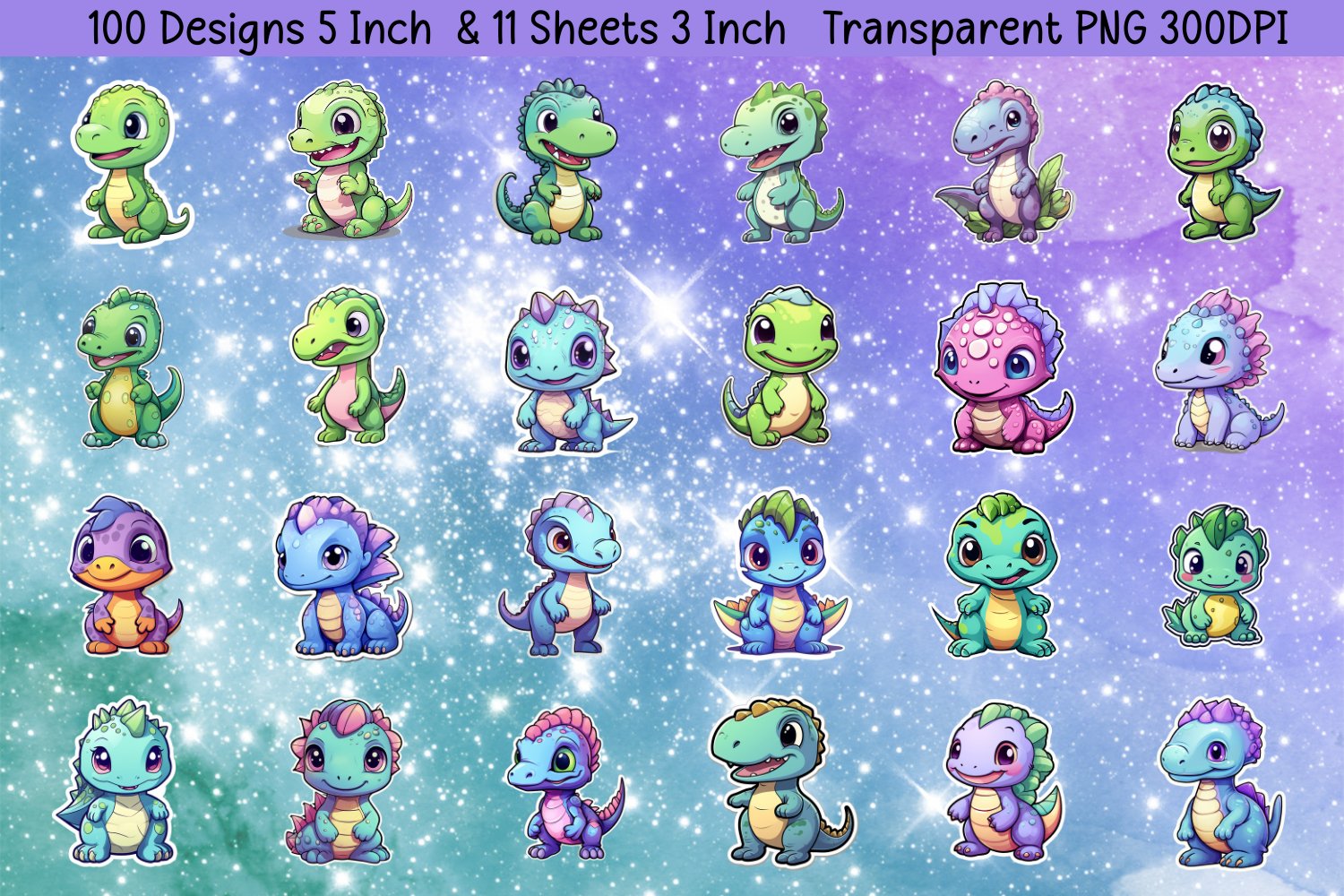 Cute Dinosaurs Stickers PNG | Stickers Designs Bundle 2