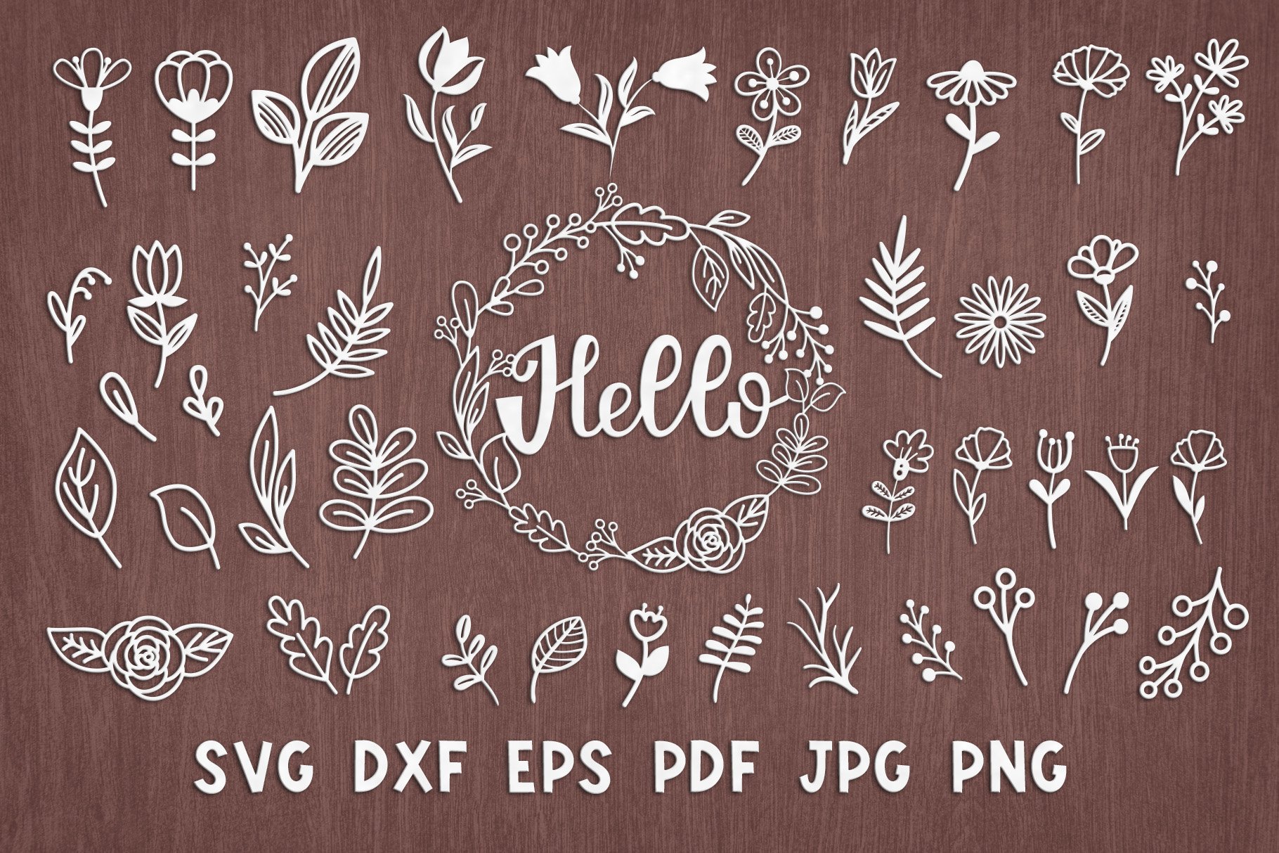 SVG Set of botanical wildflowers for laser cutting, Cricut.