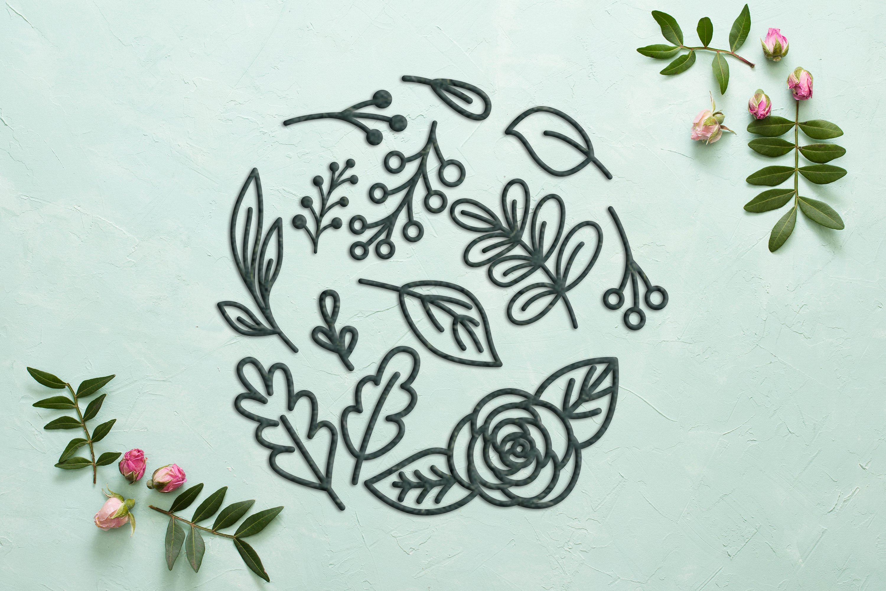 SVG Set of botanical wildflowers for laser cutting, Cricut. 3