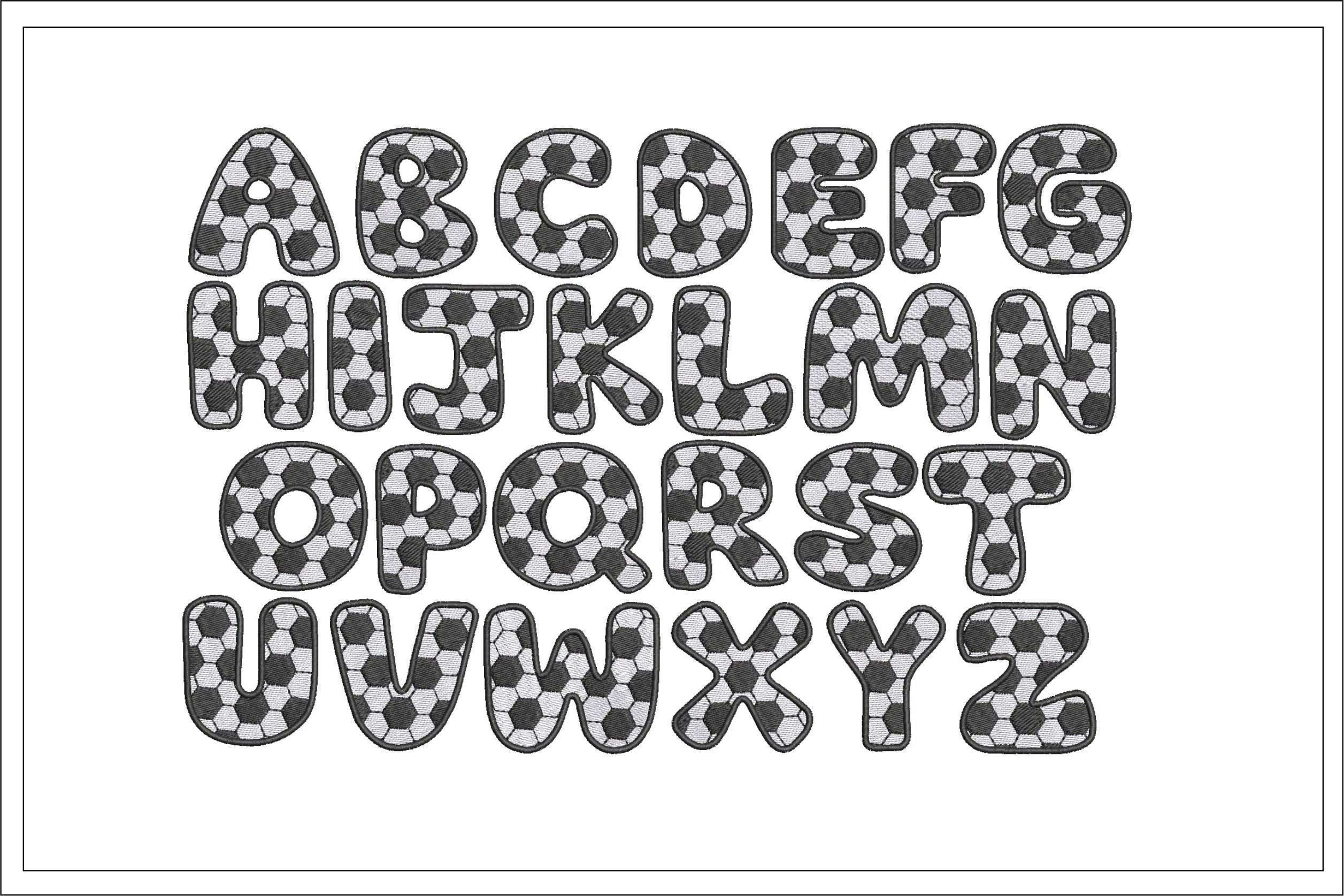 Football print alphabet embroidery, soccer letters embroider